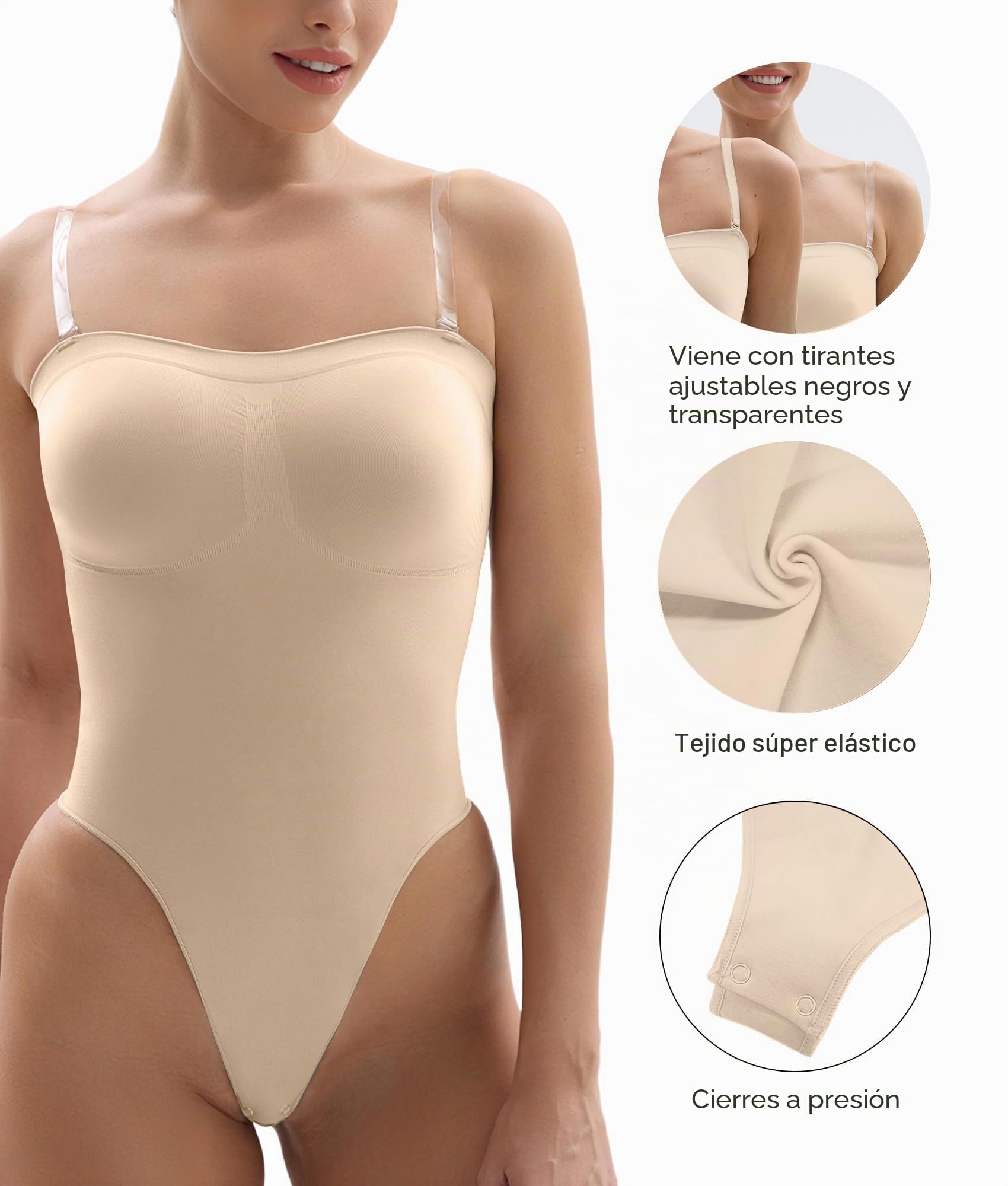 SHAPERX Body Reductor Mujer Sin Tirantes Bodies Moldeadores Adelgazante Shapewear Bodysuit Control de Abdomen Body Shaper Tanga Posparto, UK-SZ5216-Beige-2XL/3XL