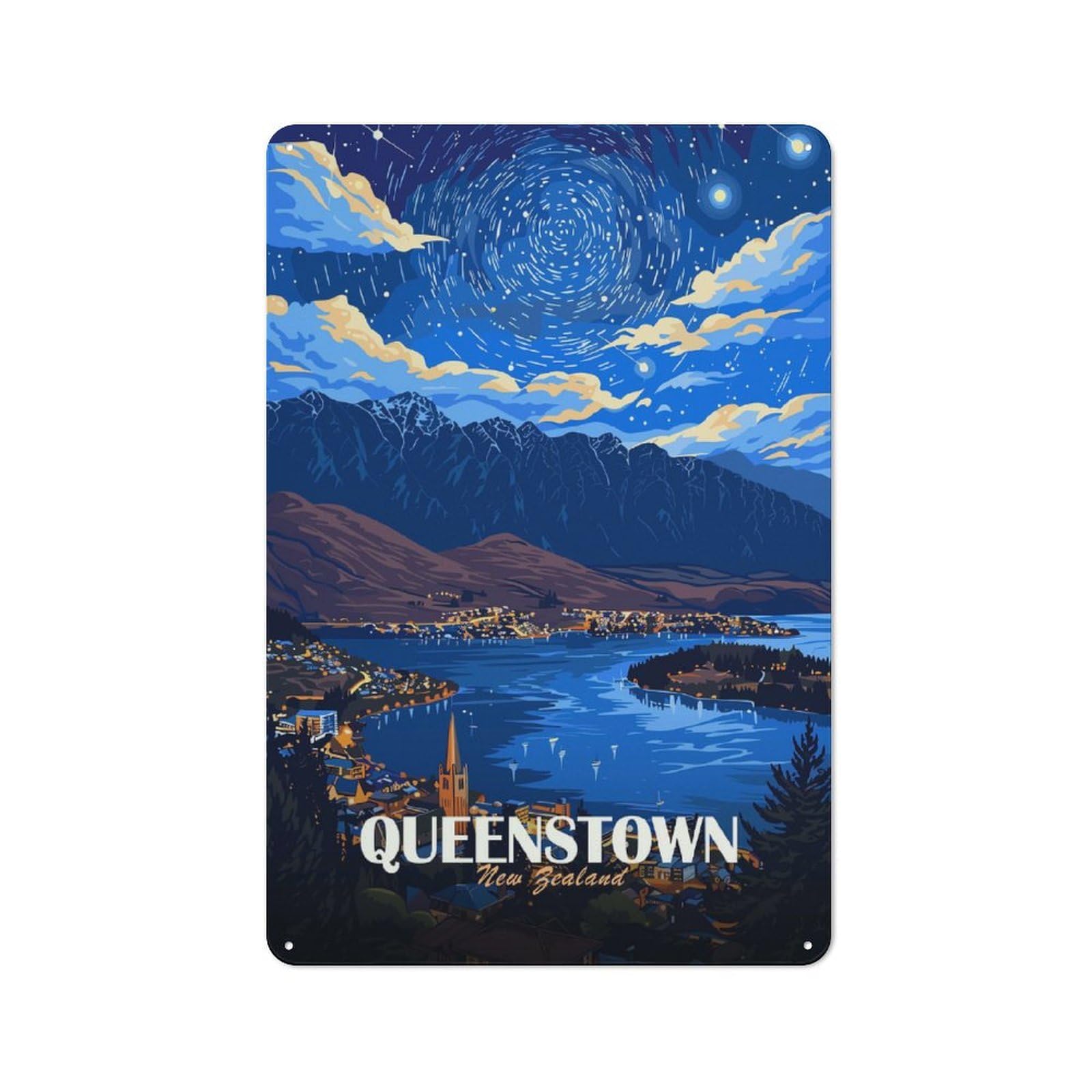 Junmoney Style Queenstown New Zealand Travel (3) Vintage Tin Sign 30X20cm For Café Or Restaurant, Suited To Café Owners And Decorators