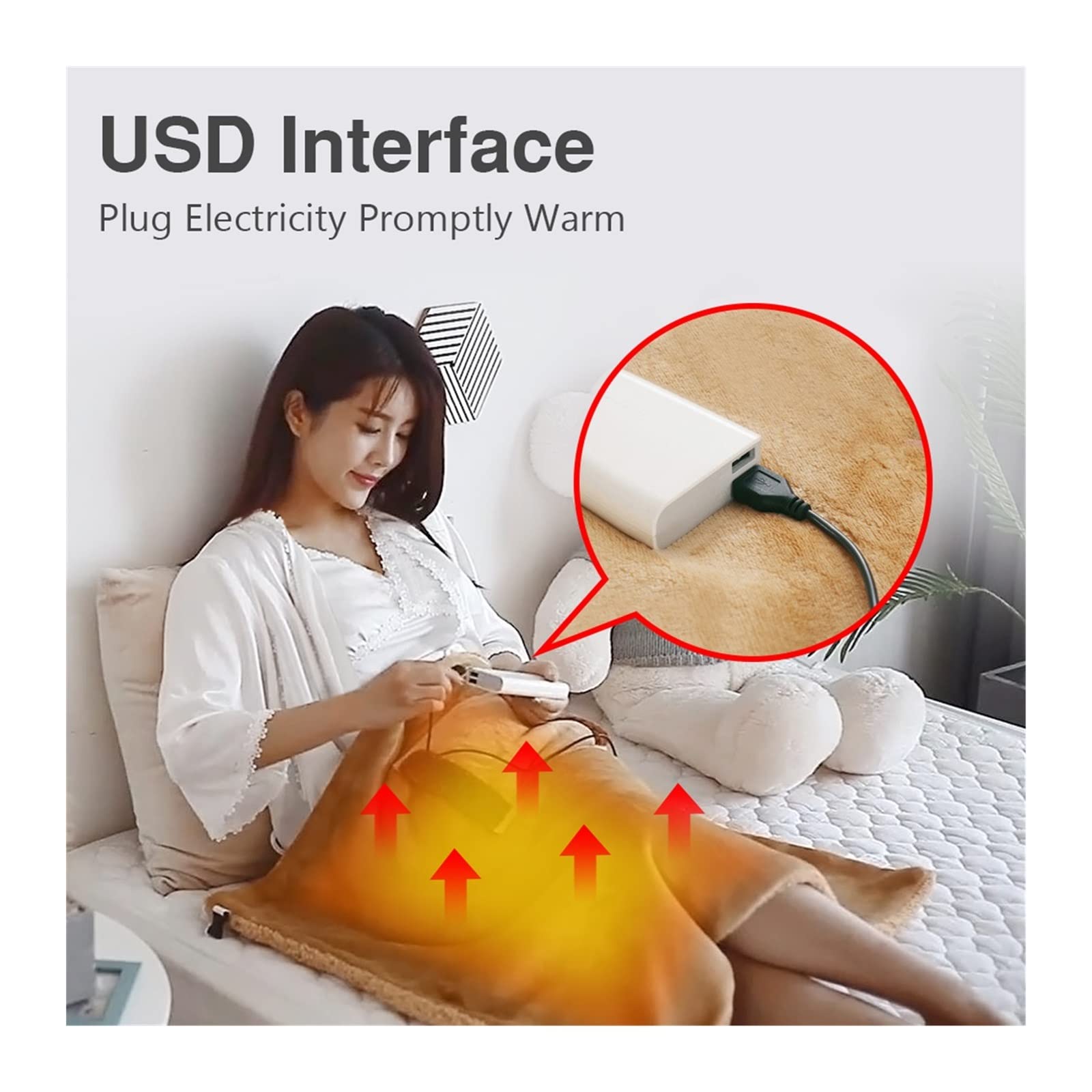 Koc elektryczny USB koc elektryczny miękki zagęścić ogrzewanie łóżko termostat elektryczny mata grzewcza do domowego biura, można prać w pralce 60x80cm, fioletowy 1