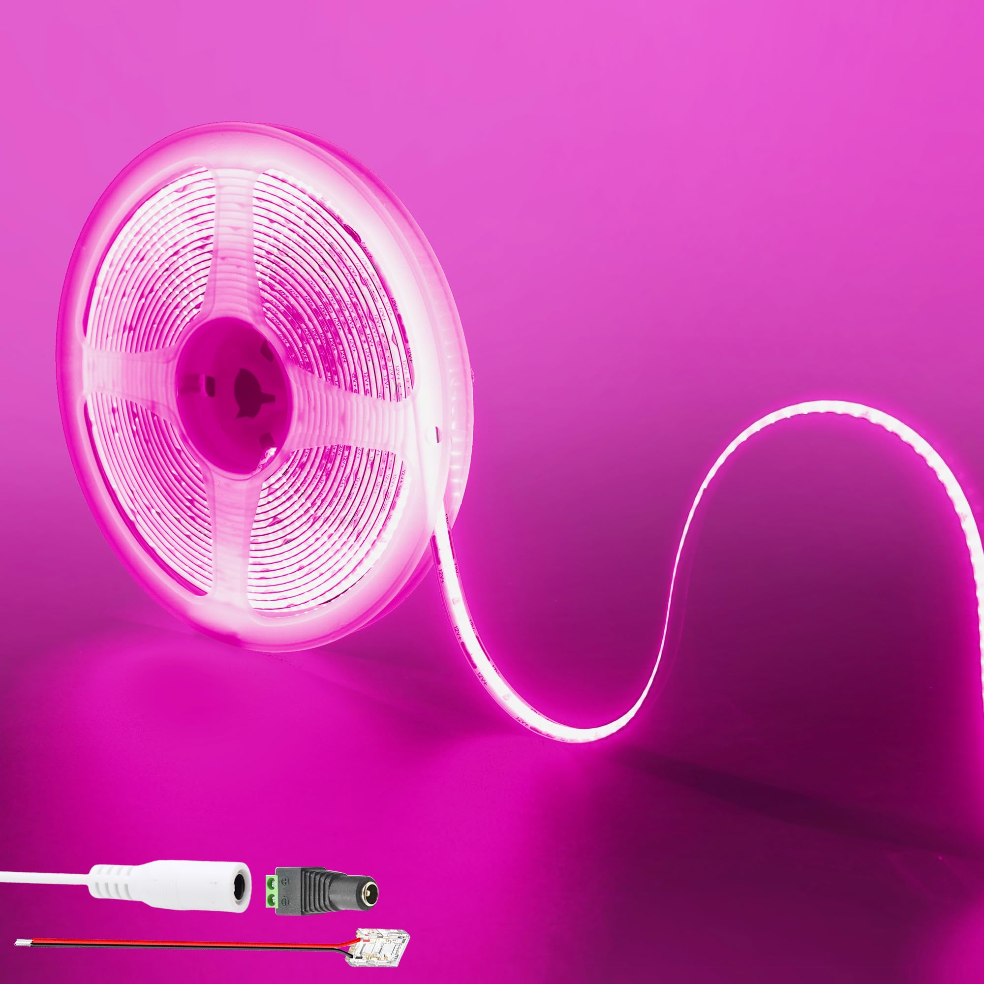 Clearhill 12V COB 480LED Strip Lights,6.56FT/2M(No Power Supply),Pink, 960LED,with 5521DC Female Connectors,8mm Width,IP20,for DIY Home Indoor Decoration