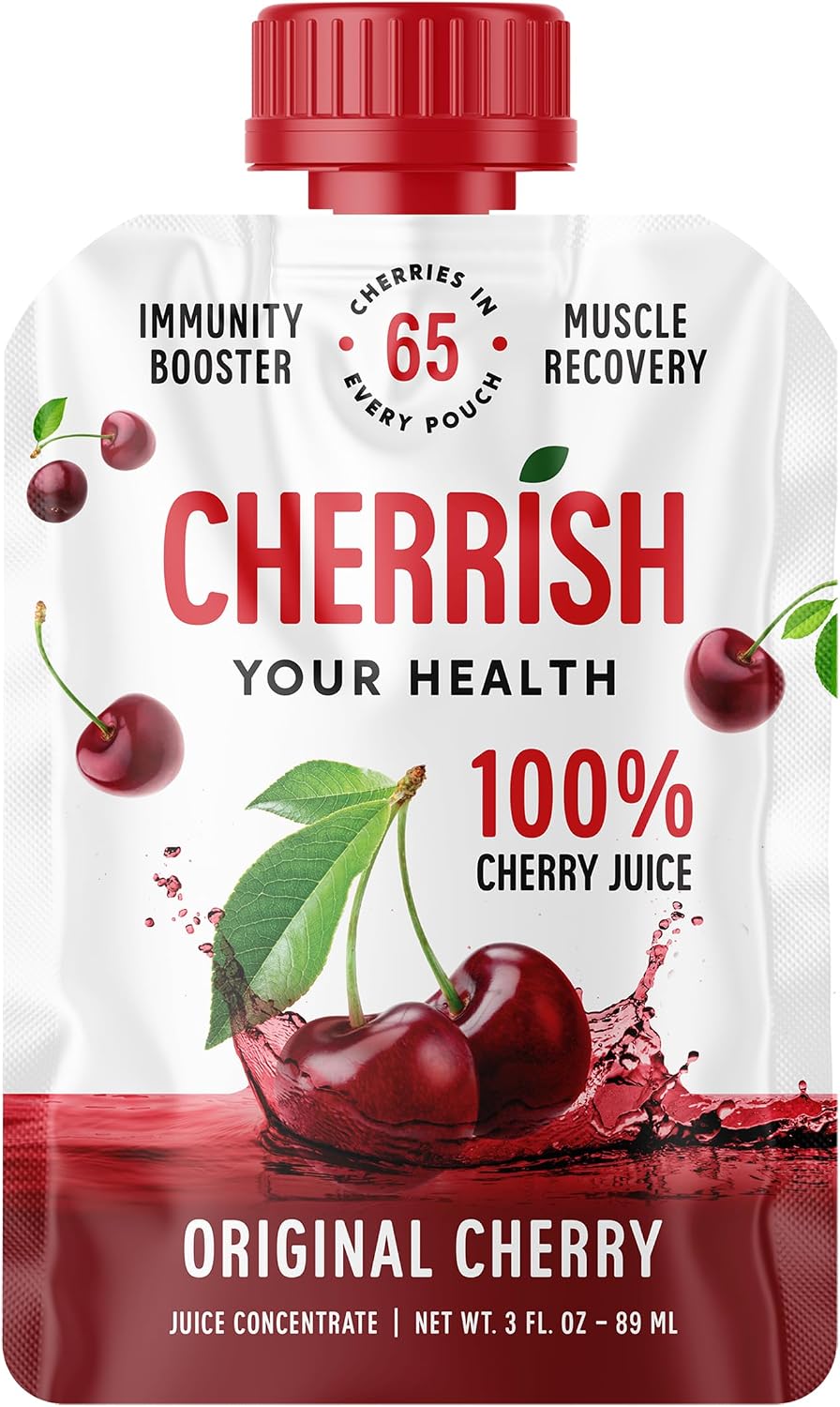 Cherrish Cherry Juice Concentrate 3oz Pouches - 12 Pack Case - Montmorency Tart and Bing Sweet Cherry - Liquid Form - Post Workout Recovery Drinks and Sleep Support