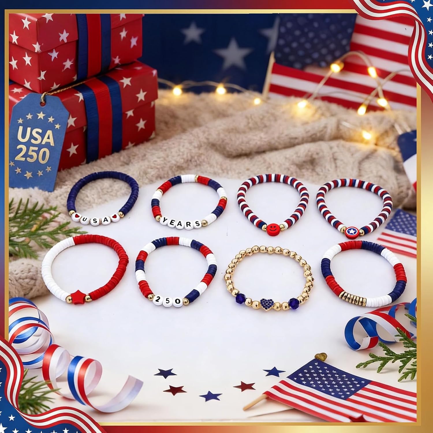 Independence Day Gifts for Women Men Teens Red White Blue Clay Beaded Stackable Stretch Bracelets USA Patriotic Jewelry 4th of July Accessories - Image 4