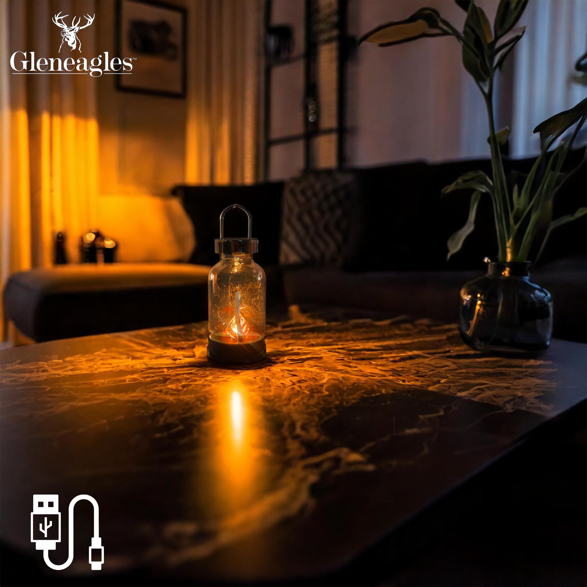 Cello Gleneagles Campfire Large LED Lantern, USB Powered, Realistic Flame Effect, Flameless Decoration Light - Image 2