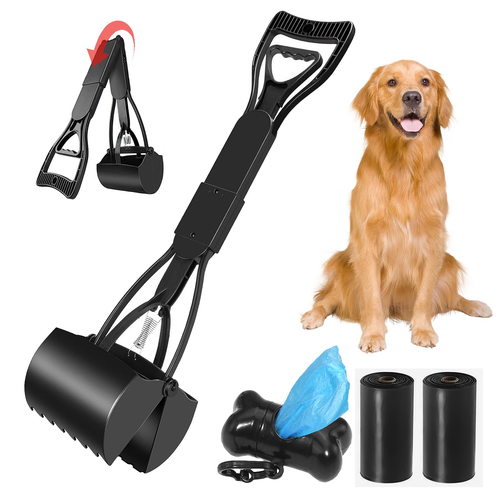 Animale Domestico Pooper Scooper, 60cm / 23.6" Manico Lungo Palette per Escrementi Cani, Portatile Cortile Pooper Scooper con Raccogli Cacca Cane