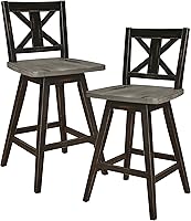 Vista 1 de Homelegance Juego de 2 taburetes de altura de mostrador - Marco de madera maciza, taburetes de madera giratorios de 360°, reposapiés, respaldo en X