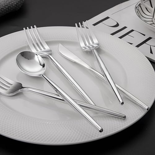 Miniatura 7 de LIYH 102 piezas de cubiertos de plástico plateado  Juego de cubiertos de plástico de alta resistencia, utensilios desechables, cuchillos, tenedores,