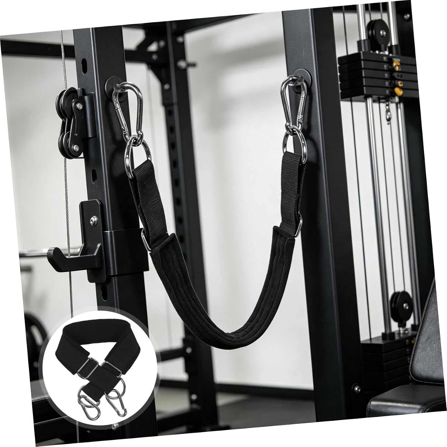 Pilates Foot and Leg Strap with Double Hooks, Black Nylon
