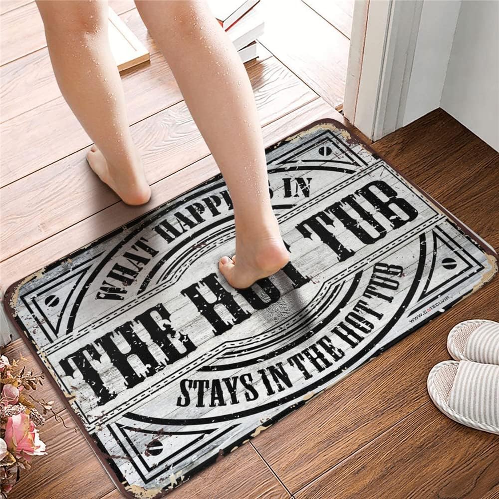 COTECI Funny Hot Tubs Mat What Happens in The Hot Tub Stays in The Hot Tub ，Reusable Durable Washable Floor Mat，Hot Tub Accessories for Adults 36"x24"