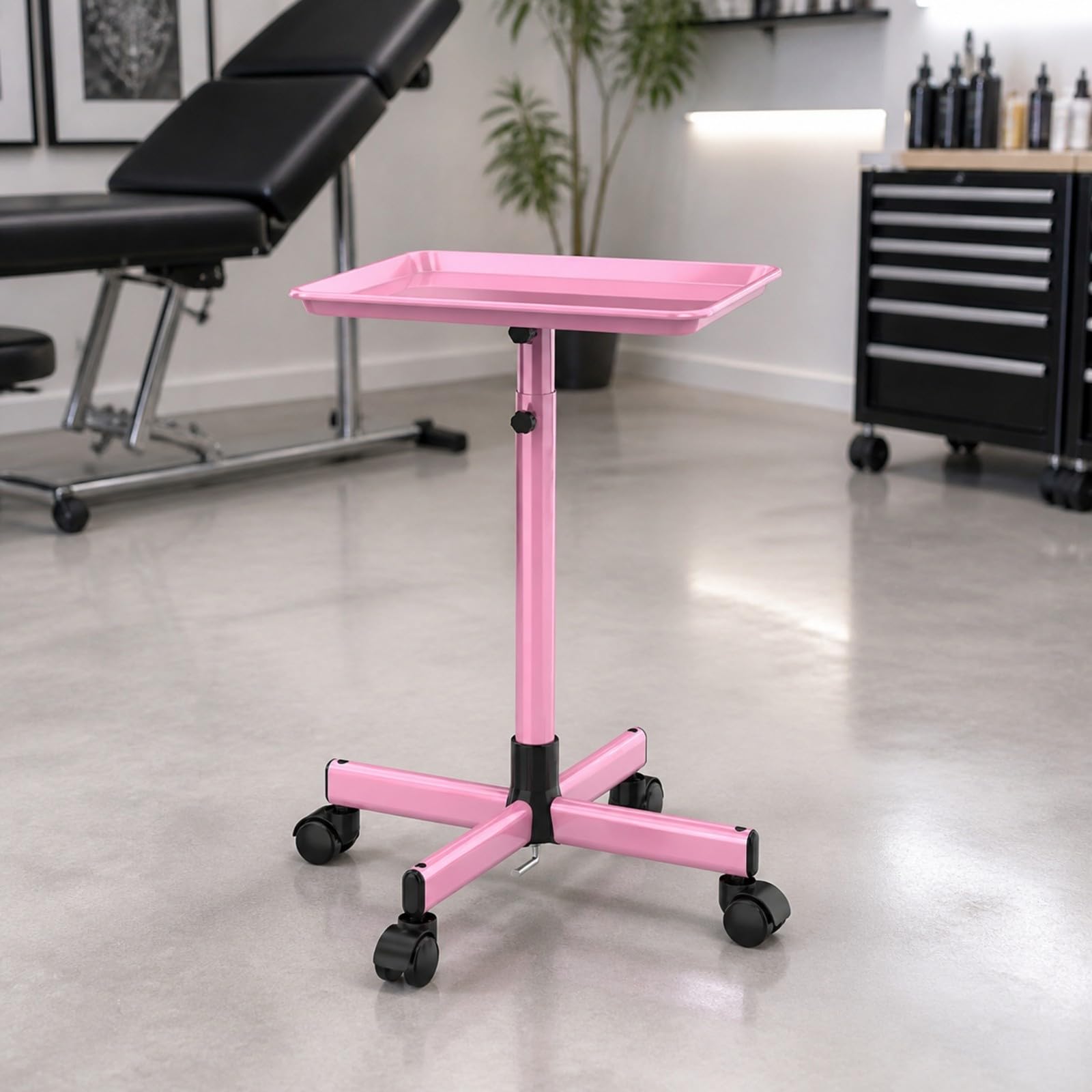 Organizador para Salon con Superficie Trabajo Rectangular y Base Giratoria con Ruedas para Equipos Pequenos en Entornos Cuidado Personal