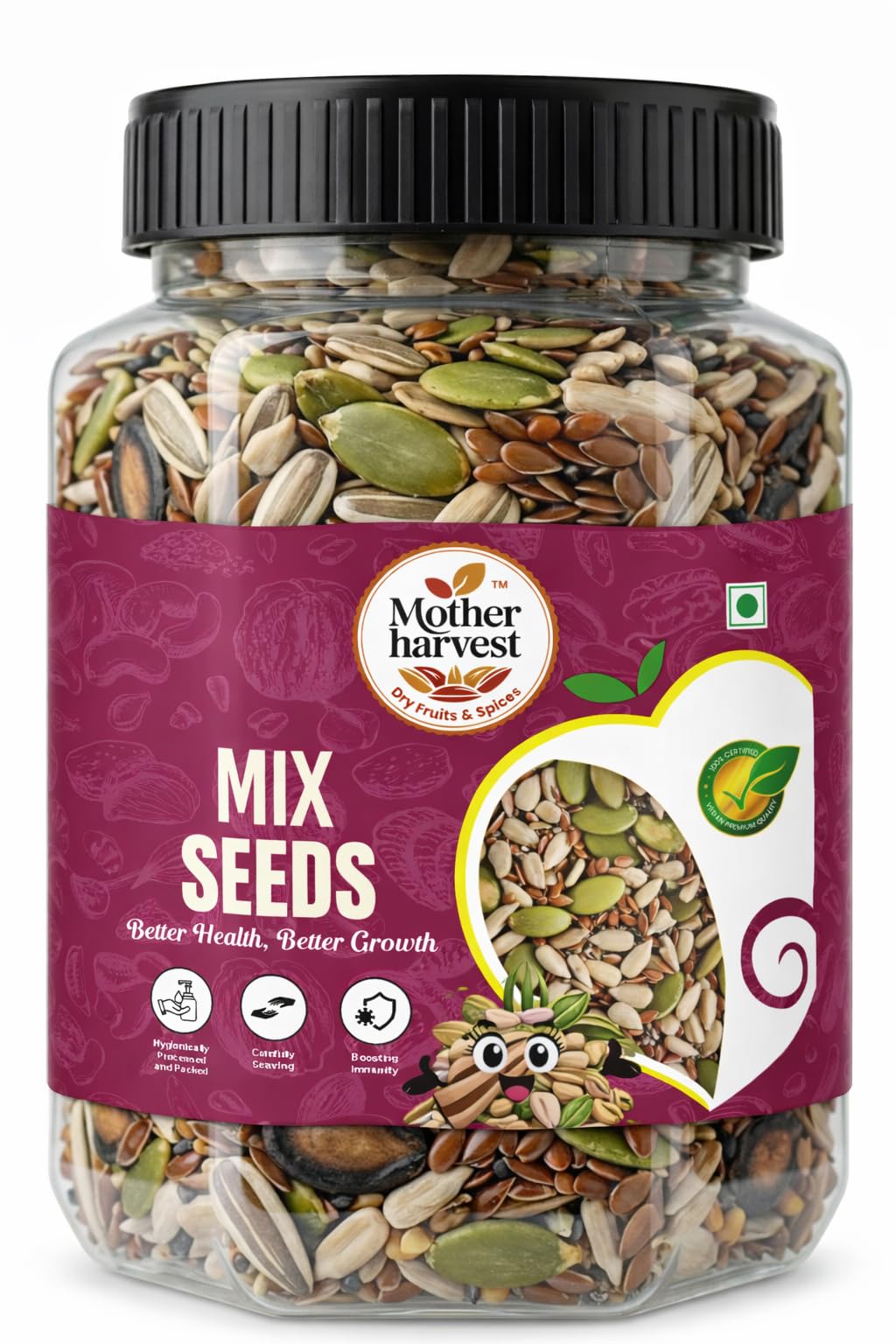 MOTHER HARVEST Protein 7-in-1 Seed & Nut Mix | Contains Pumpkin, Watermelon, Sunflower, Flax, Chia, basil Seeds & halim seeds | Rich in Protein, Magnesium, Phosphorous, Omega-3 & Dietary Fibre | 250g-image-10