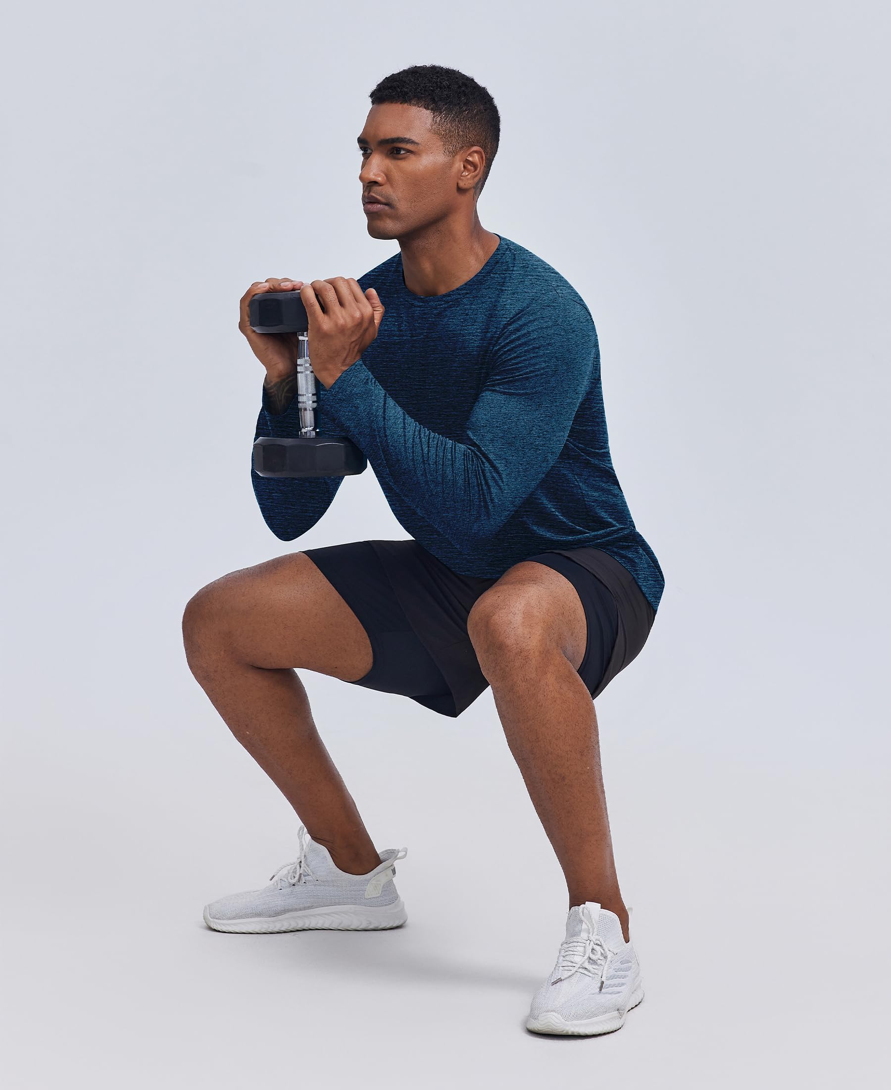 PINSPARK Camiseta Deportiva De Manga Larga para Hombre Protección Solar UPF 50+ Secado Rápido Alto Rendimiento Cuello Redondo Running Fitness Senderismo Actividades Al Aire Libre