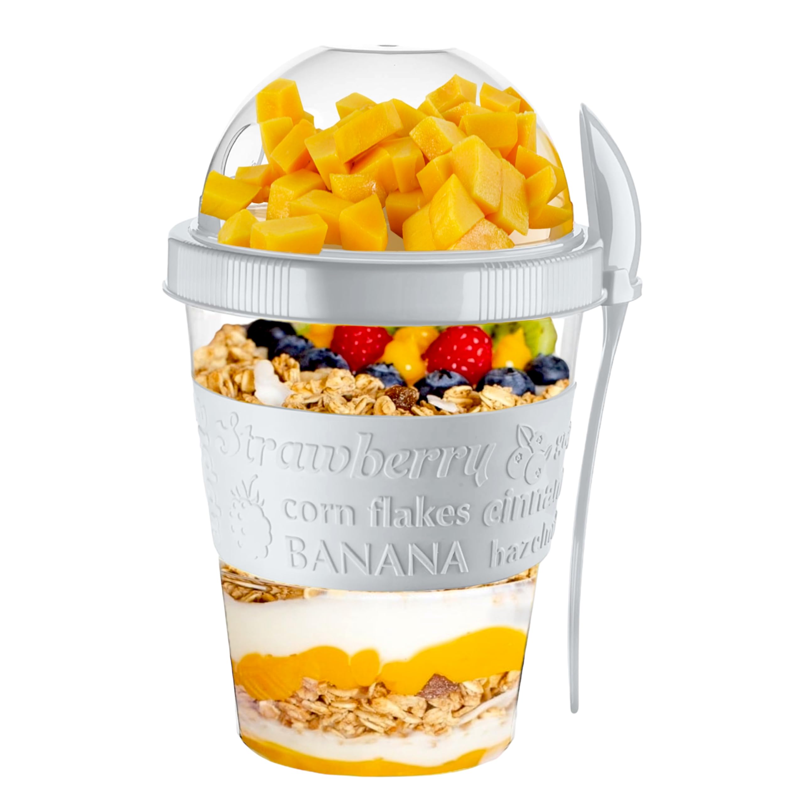 VL Yogurt Pots Spoon Reusable 600ML Overnight Oats Muesli Cup with Lid BPA free Breakfast Cereal To Go Dishwasher Safe Snack Lunch Oatmeal Jars Travel Meal Food Container 20 oz (Ash Grey)