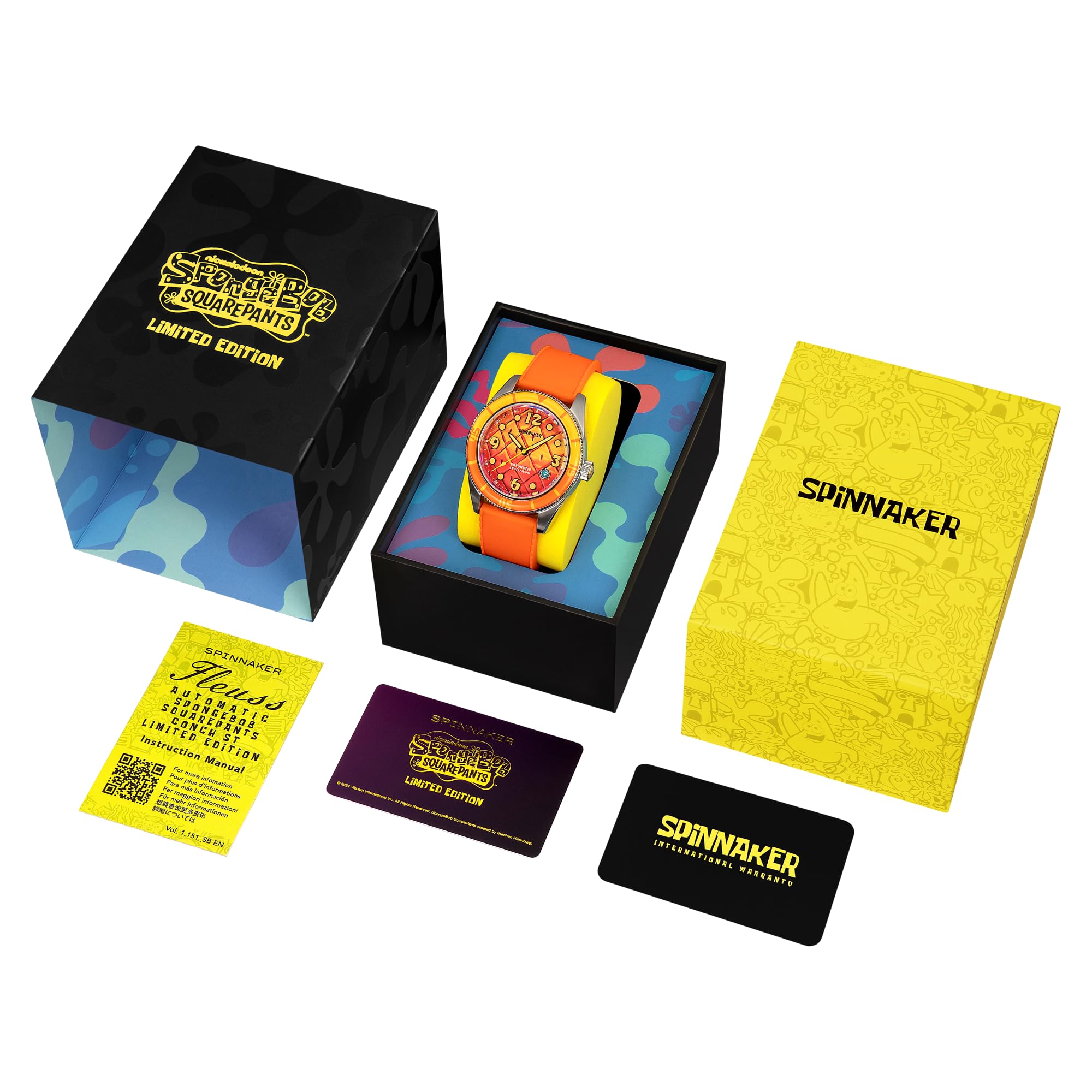 Spinnaker Fleuss SP-5151 - Reloj automático de 43 mm para hombre, diseño de Bob Esponja Squarepants Conch Street, edición limitada con correa de goma