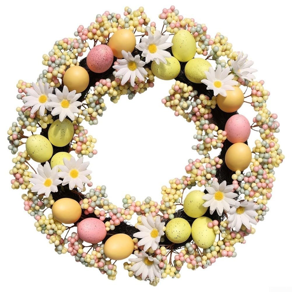 Couronne de Pâques pour porte d'entrée qui ne fane pas avec marguerites artificielles