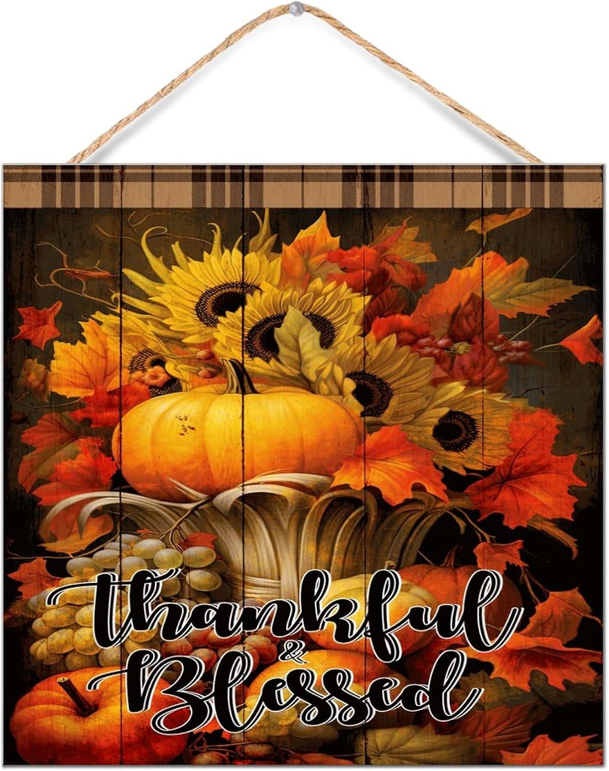Vintage Wooden Sign Sign Thankful Blessed Table Decor for Cabin Cute