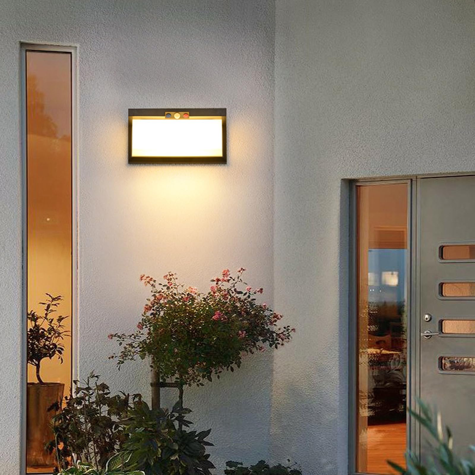 LED Exterior Inalámbricas Apliques de Pared Solares Recargable Lámpara de Pared Impermeable IP65 Iluminación de Pared Moderna con Sensor de Movimiento para Porche Camino Garaje (Negro,Luz Blanca)