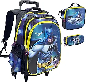 Kit Mochila Infantil Rodinhas Estojo Lancheira Escolar 3D - (Morcego da Noite)