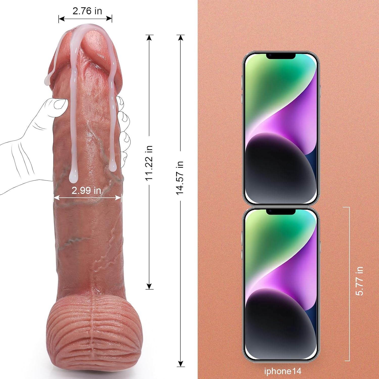 14.5 inch Gaint Huge Thick Dildo, 2.85“ Diameter Silicone Extra Large Dildos with Realistic Veins, Large Dildos with Strong Suction Cup for Anal Play, Soft Giant Dildo Adult Sex Toy for Women Men
