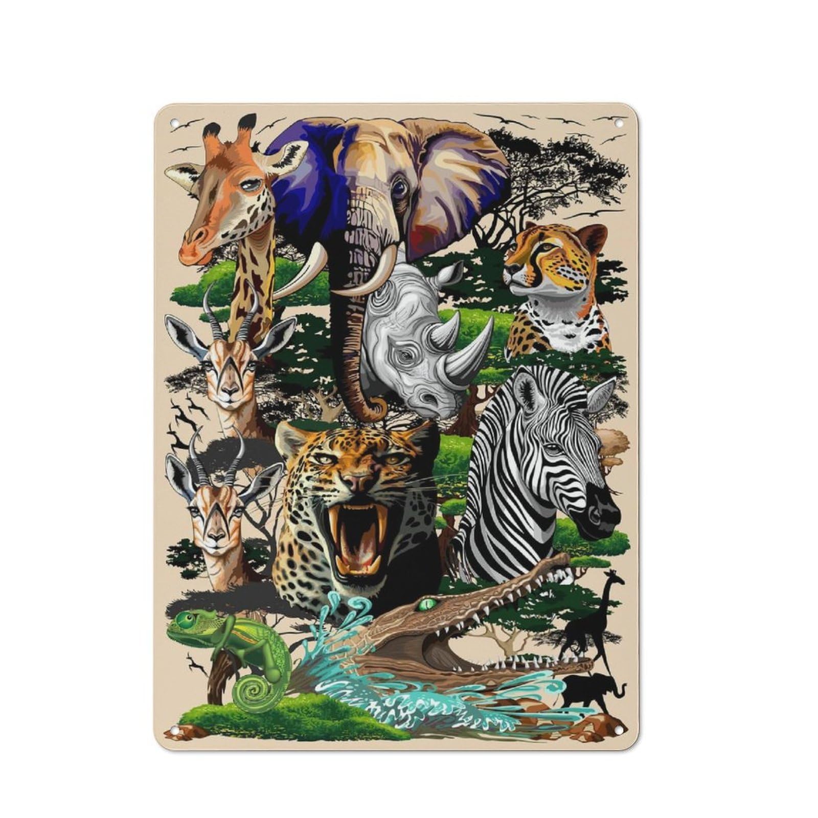 Junmoney African Wildlife Collage Metal Wall Sign 40X30cm Featuring For Pub Or Café, For Pub Decor Enthusiasts, For Retro Home Interiors