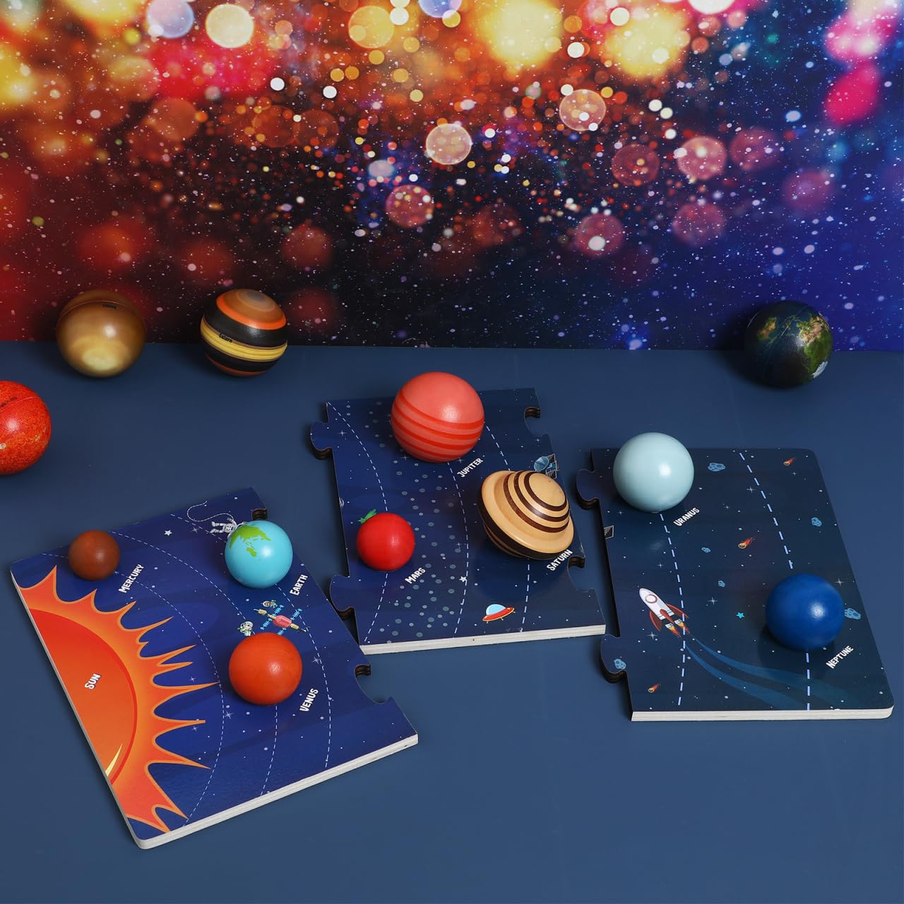 Puzzle Solare in Legno per Bambini Modellini dei Pianeti del Cosmo, Finemente Lavorato e Sicuro, per Giochi Scientifici Educativi