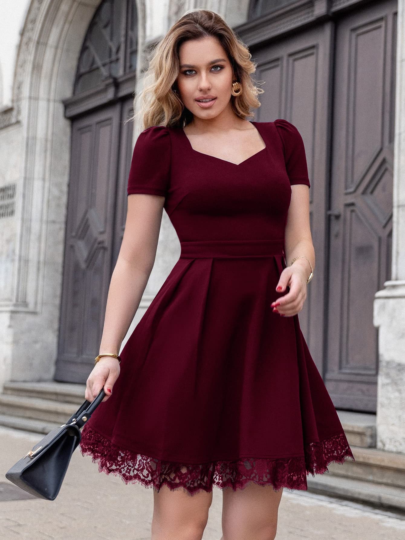 ViCiCA Shift Dress for Women, Solid Contrast Lace Sweetheart Neck Dress (Color : Burgundy, Size : M): Buy Online at Best Price in UAE - Amazon.ae ViCiCA Shift Dress for Women, Solid Contrast Lace Sweetheart Neck Dress (Color : Burgundy, Size : M): Buy Online at Best Price in UAE - Amazon.ae