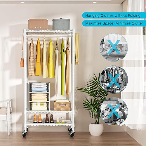 Miniatura 8 de FUTASSI P3 Mini perchero rodante de ropa, percheros de ropa para colgar ropa, perchero de prendas de servicio pesado, perchero de armario portátil