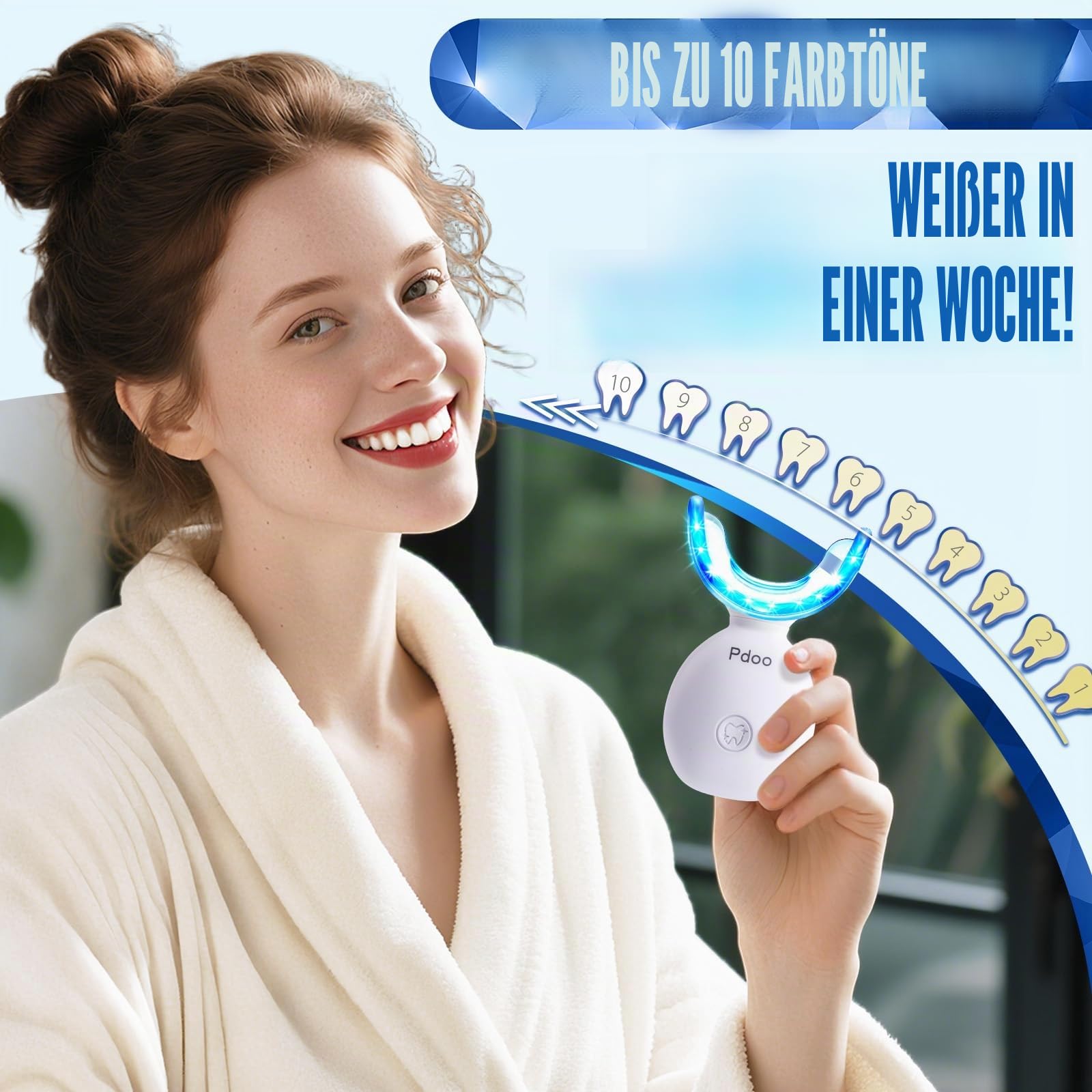 Kabelloses LED Zahnaufhellung Set mit 5 x 3ml Zähne Aufhellen-Gel – Wiederaufladbarer Zahnbleaching Set für Teeth Whitening – Faster than Whitening Strips - Zahnbleaching zu Hause