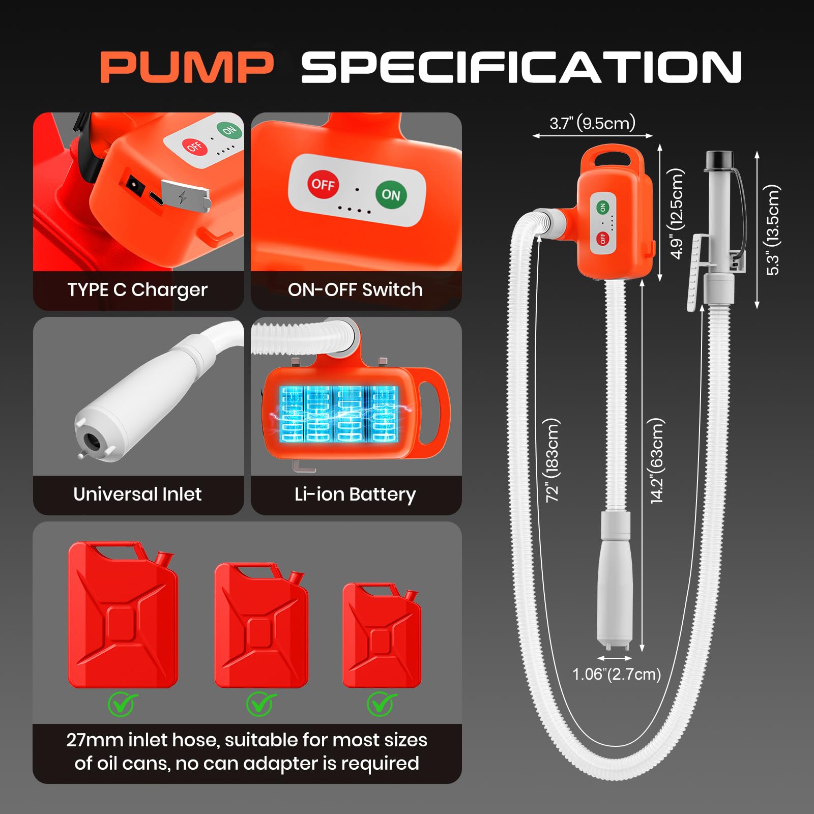 Elektrische Kraftstoffpumpe, Auto-Stop-Sensor 2,4 GPM Pumpe Tragbare Flüssigkeitspumpe Benzinpumpe Dieselpumpe Ölpumpe für Benzin, Diesel, Öl, Wasser mit Bürstenlosem Motor und 2000-mAh-Li-Ionen-Akku