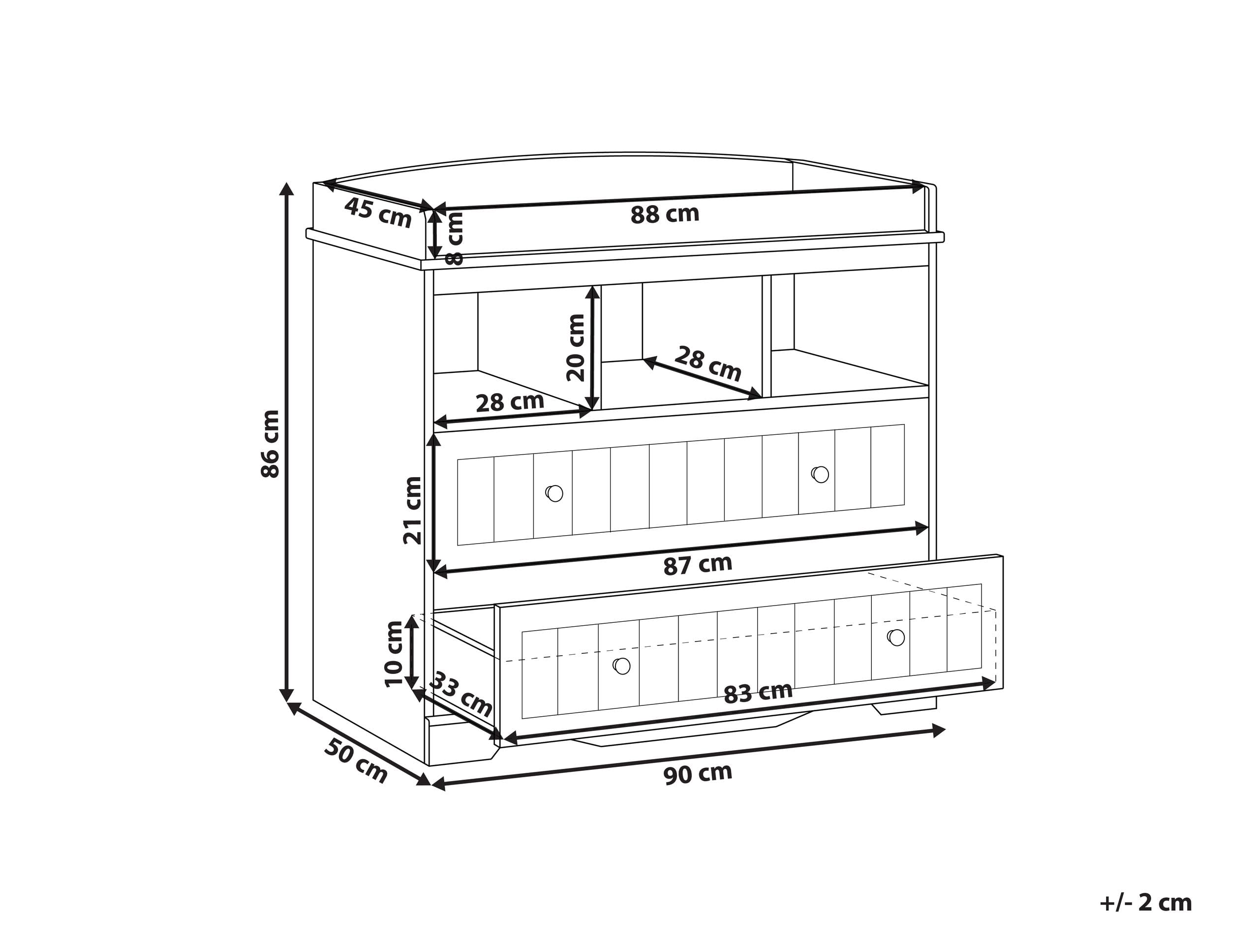 Beliani Baby Wickeltisch Kommode weiß schmal 50x90x86 cm 2 Schubladen 3 Regale Virden
