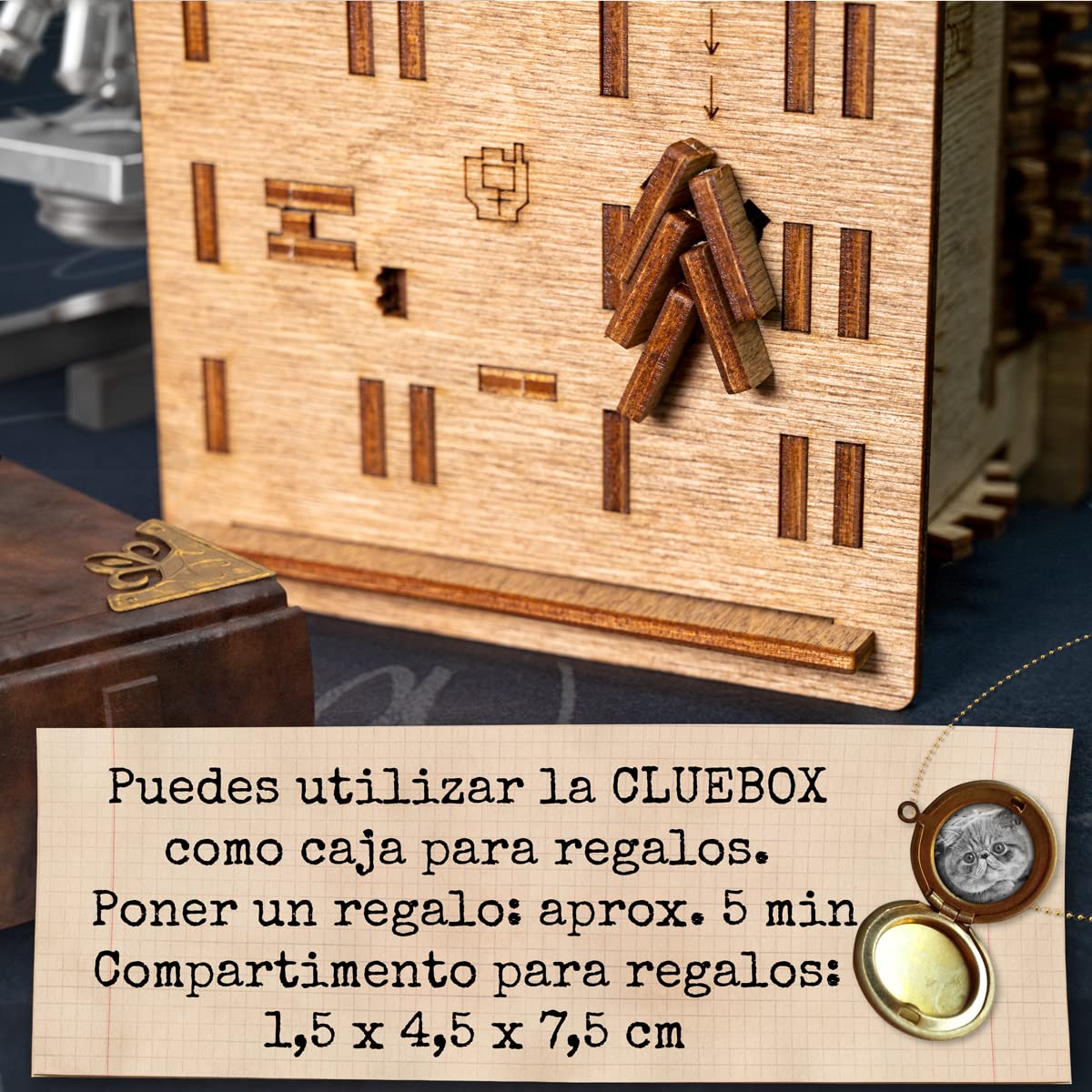 iDventure Cluebox - El Gato de Schrödinger - Enigma 3D de Madera con Mecanismos Secretos – Un Desafío Intrigante para Mentes Curiosas y Amantes de los Rompecabezas, Ideal para Quienes Buscan un Reto