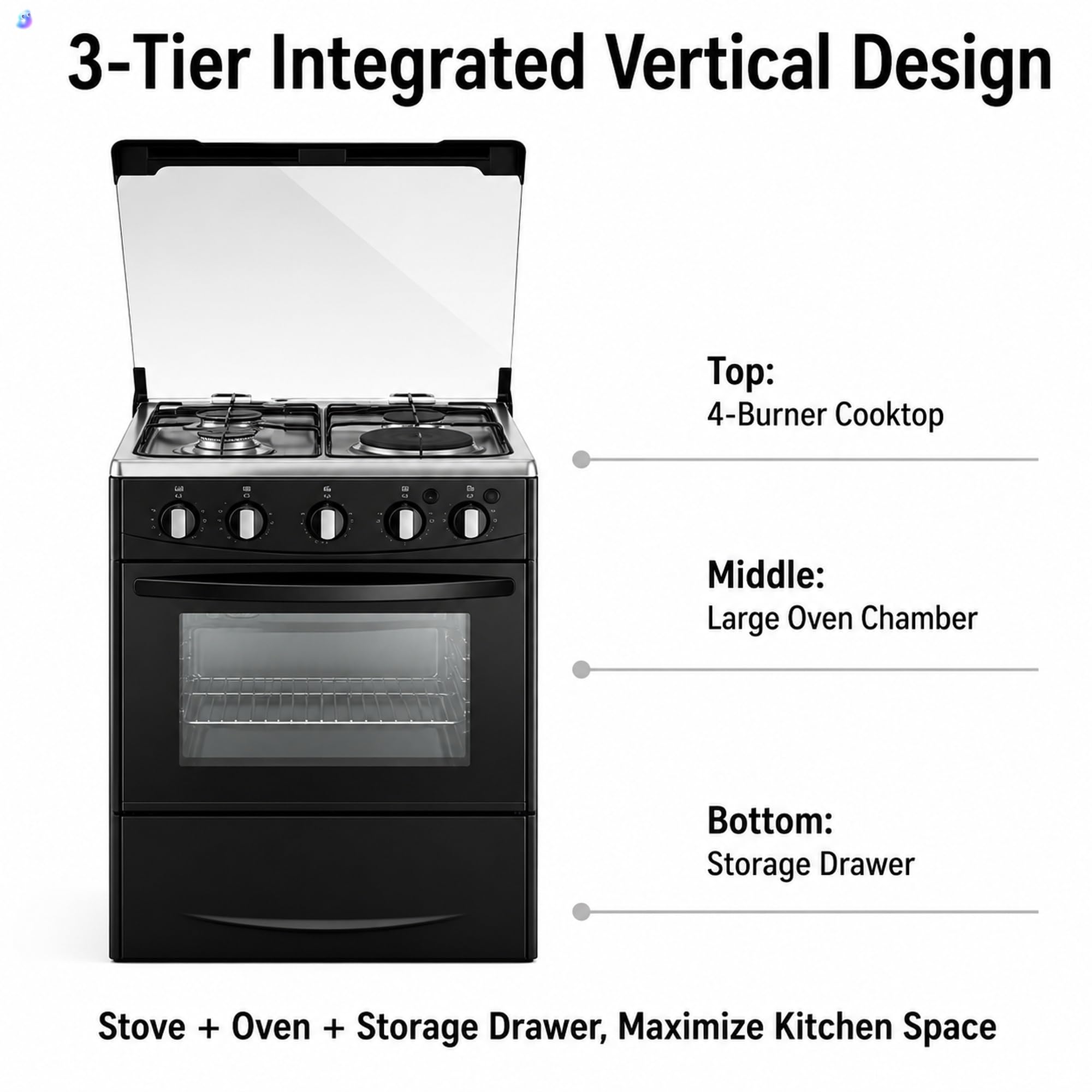 Grande forno elettrico da 52 litri, forno for arrosti domestico multifunzionale in acciaio inossidabile, controllo tramite pulsante touch