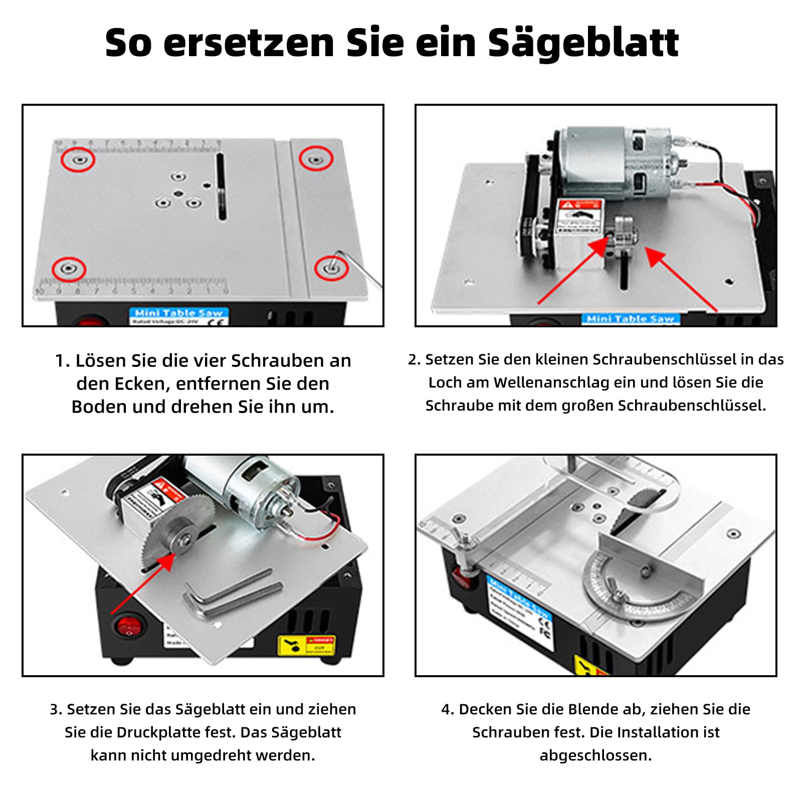 Mini Tischkreissäge, 7-Gang-Netzteil Einstellbarer,Tischkissägen Tragbare Präzisions Table Saw 0,1-15mm Sägeblatt Hönverstellbarer, Tischkreissäge mit 4 Klingen für DIY-Holzbearbeitugsprojekte