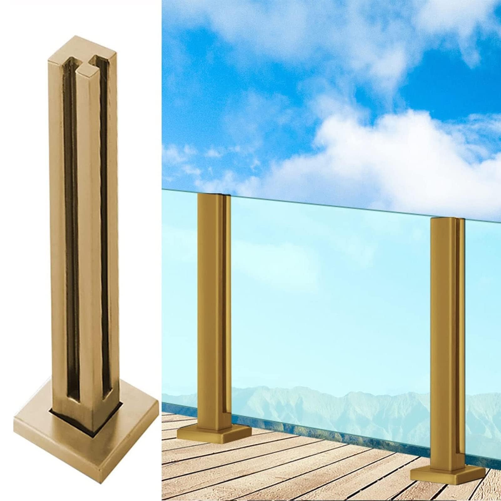 GJZNJYL Gold Glass Railing Post System - Floor-Standing Indoor/Outdoor Glass Balustrade Support for Platforms & Stairs - End, Mid & Corner Posts (Size: 95cm/37.4in)