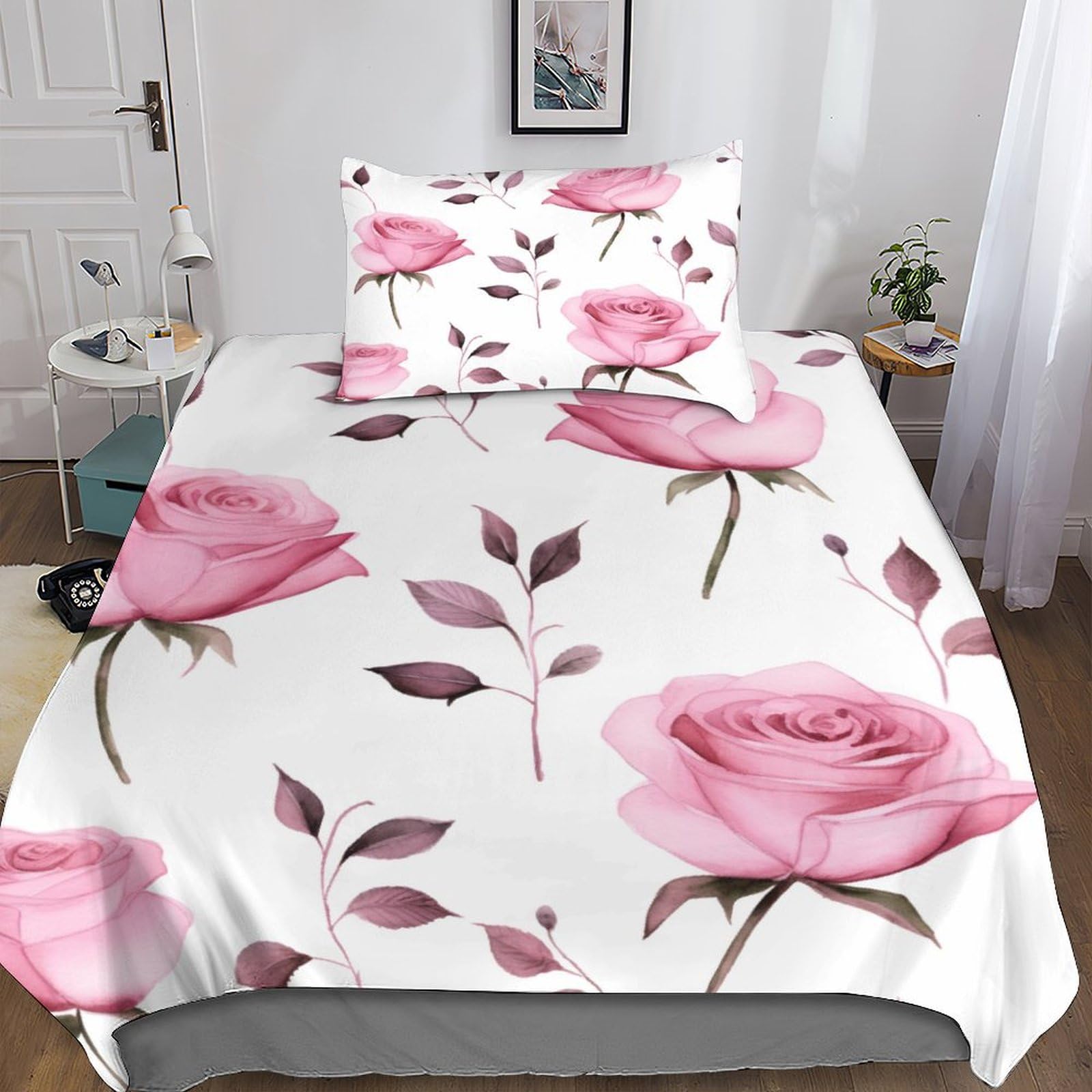 Bettwäsche-Set, 3D-Druck, Bettbezug-Set mit Kissenbezug, Heimtextilien, Aquarell-Bettbezug, Einzelbett (135 x 200 cm)