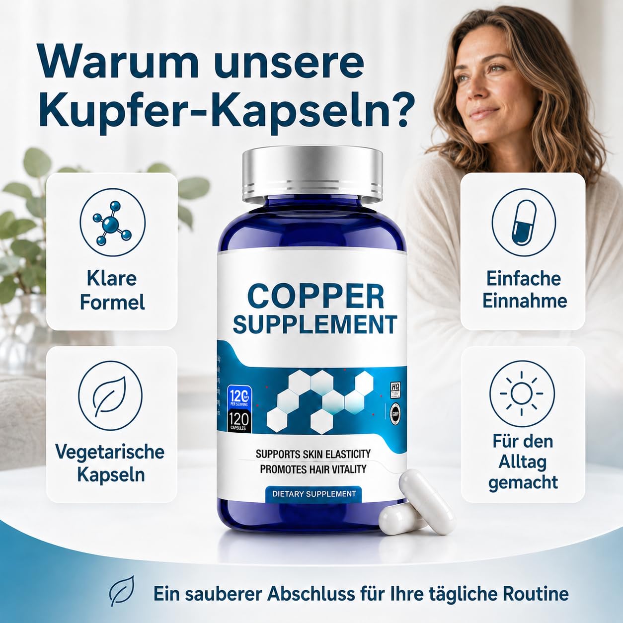 Kupfer Bisglycinat Kapseln, Copper Supplement, 120 Stück | Hochwertige Chelat-Formel für Alltag, Ernährung und bewusste Mineralstoffversorgung