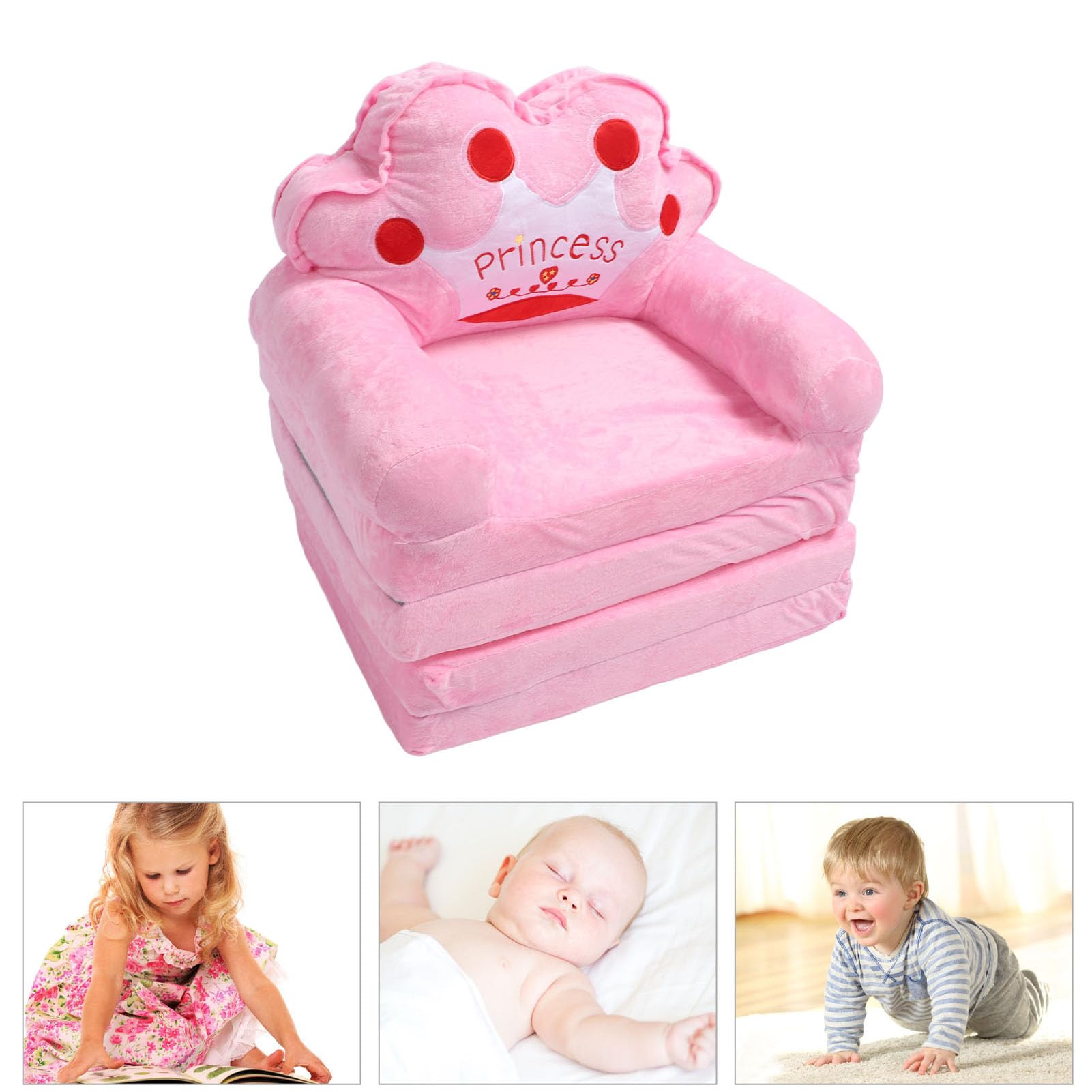 Nice Princess Tiara Silla para Niñas para Niñas con sofá de Reposabrazos Rosa, para Leer Televisión en Color Rosa (Plegar en cuartos)