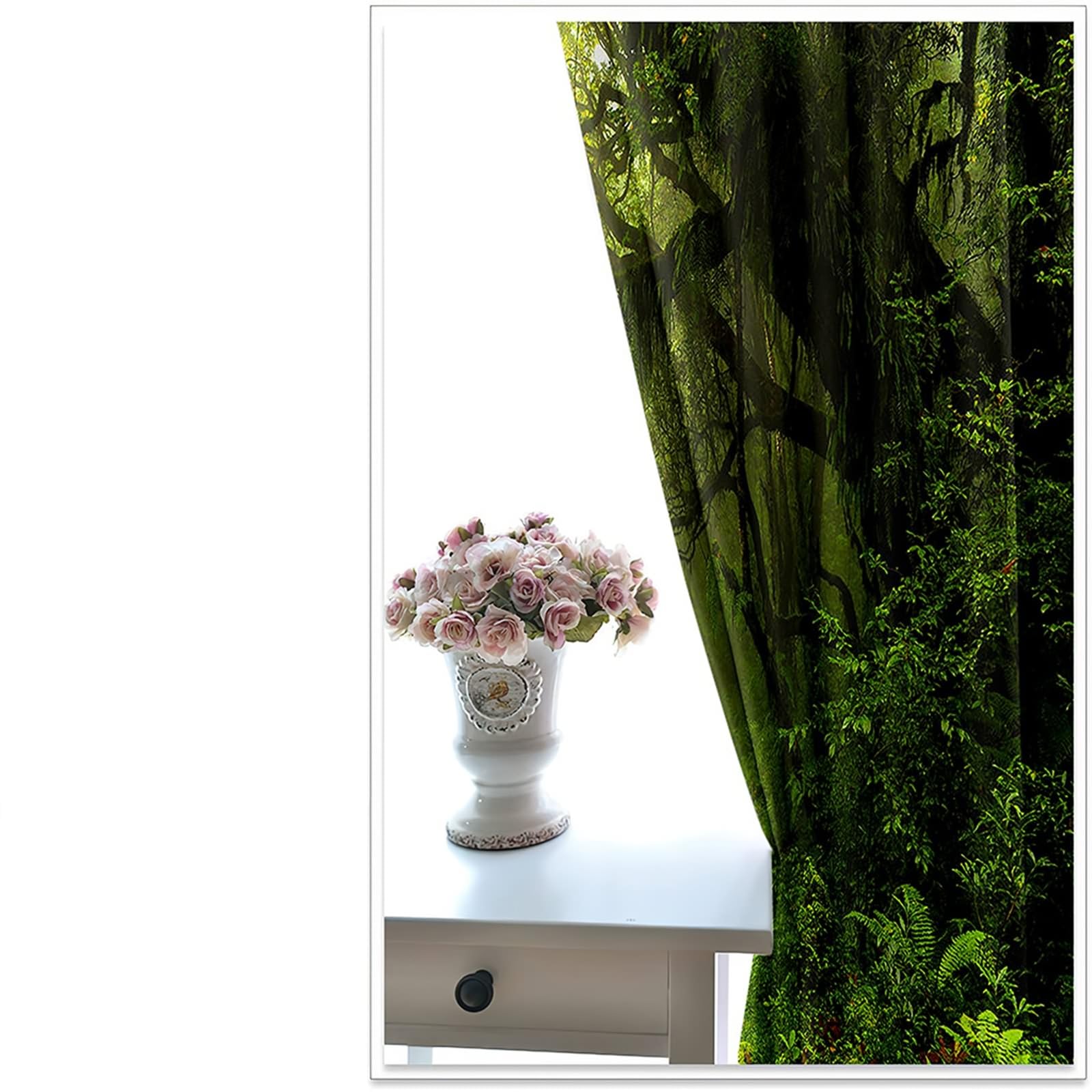 Gualiy Vorhänge mit Ösen 2er Set Thermo, Gardinen Grün 107x183 Grün Baum Natur Landschaft Fenstervorhang Blickdicht