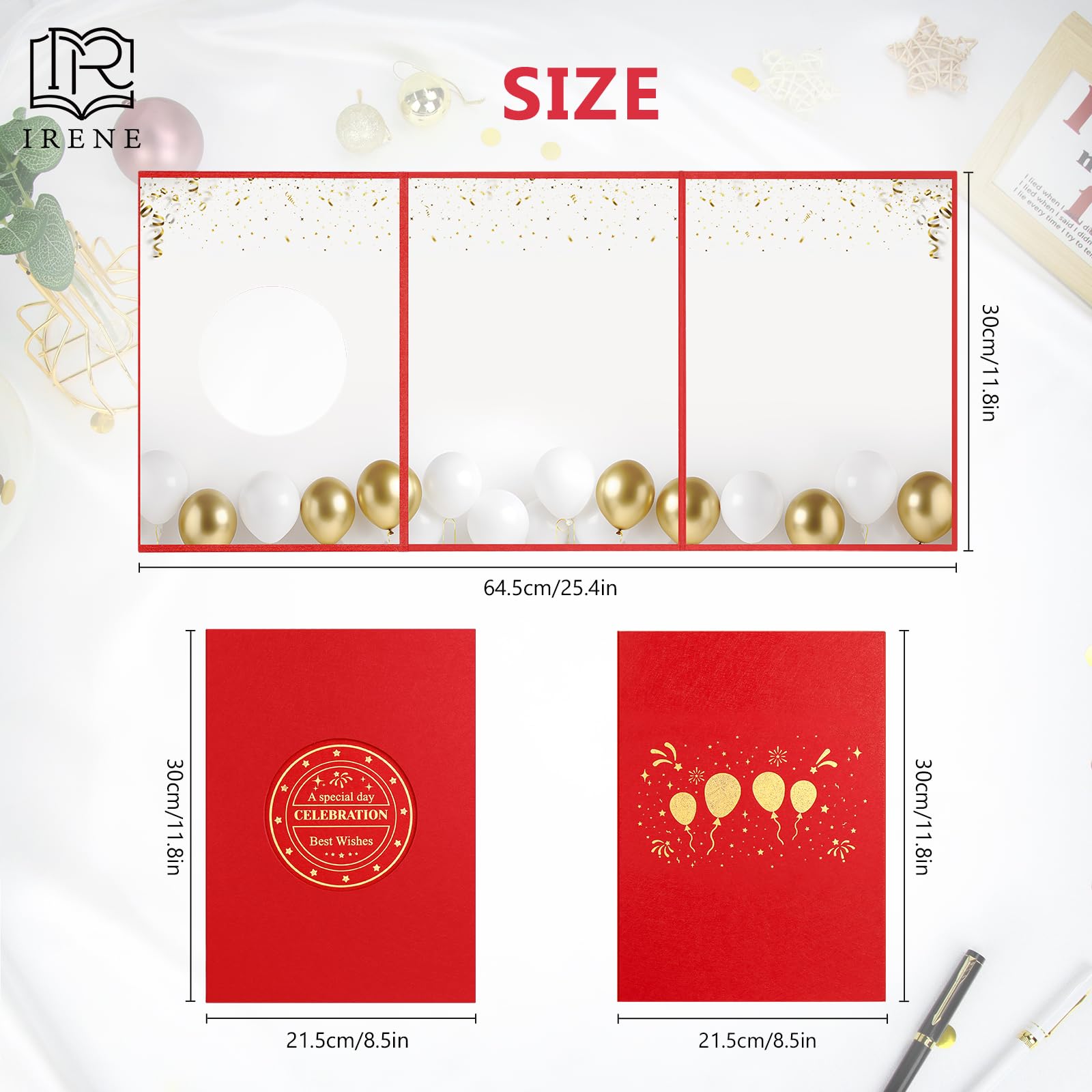 IRENE Guest Book for DIY, Blank Red Gold Party Decoration Sign Book Alternative for Wedding, Birthdays, Graduation, Baby Showers, Quinceanera, Farewell, Retirement Celebration Party