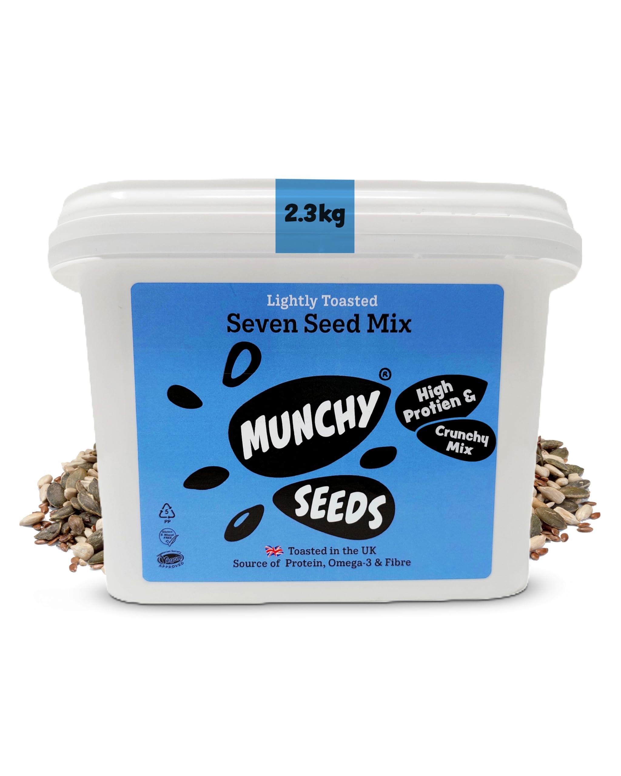 Munchy Seeds Lightly Toasted 7 Seed Mix, Pumpkin Seeds, Sunflower Seeds, Hemp, Chia, Rapeseed, Flaxseeds, Seeds for Baking, Breakfast Cereals & Granola Mixed Seeds to Eat Mixed Seeds for Eating 2.3kg