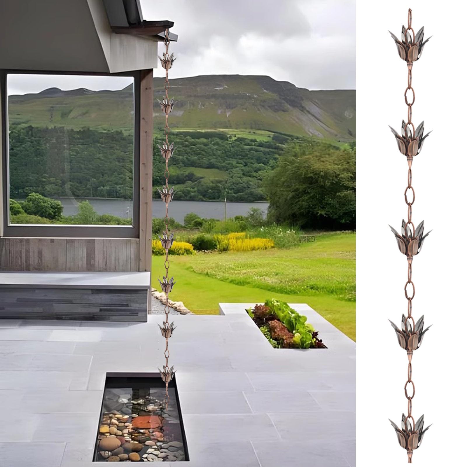 YNBSHGAA Galvanized Rain Chain Outdoor Decorative, Spiral Gutter Downspout Water Catcher for Heavy Rain Drainage,Style1-2.6m (8.5ft)