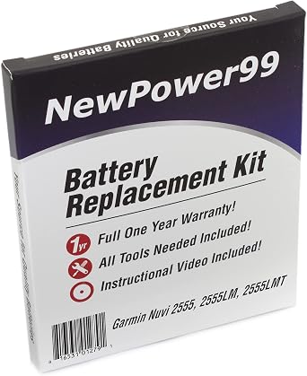 NewPower99 Battery Replacement Kit with Battery, Video Instructions and Tools for Garmin Nuvi 2555LMT