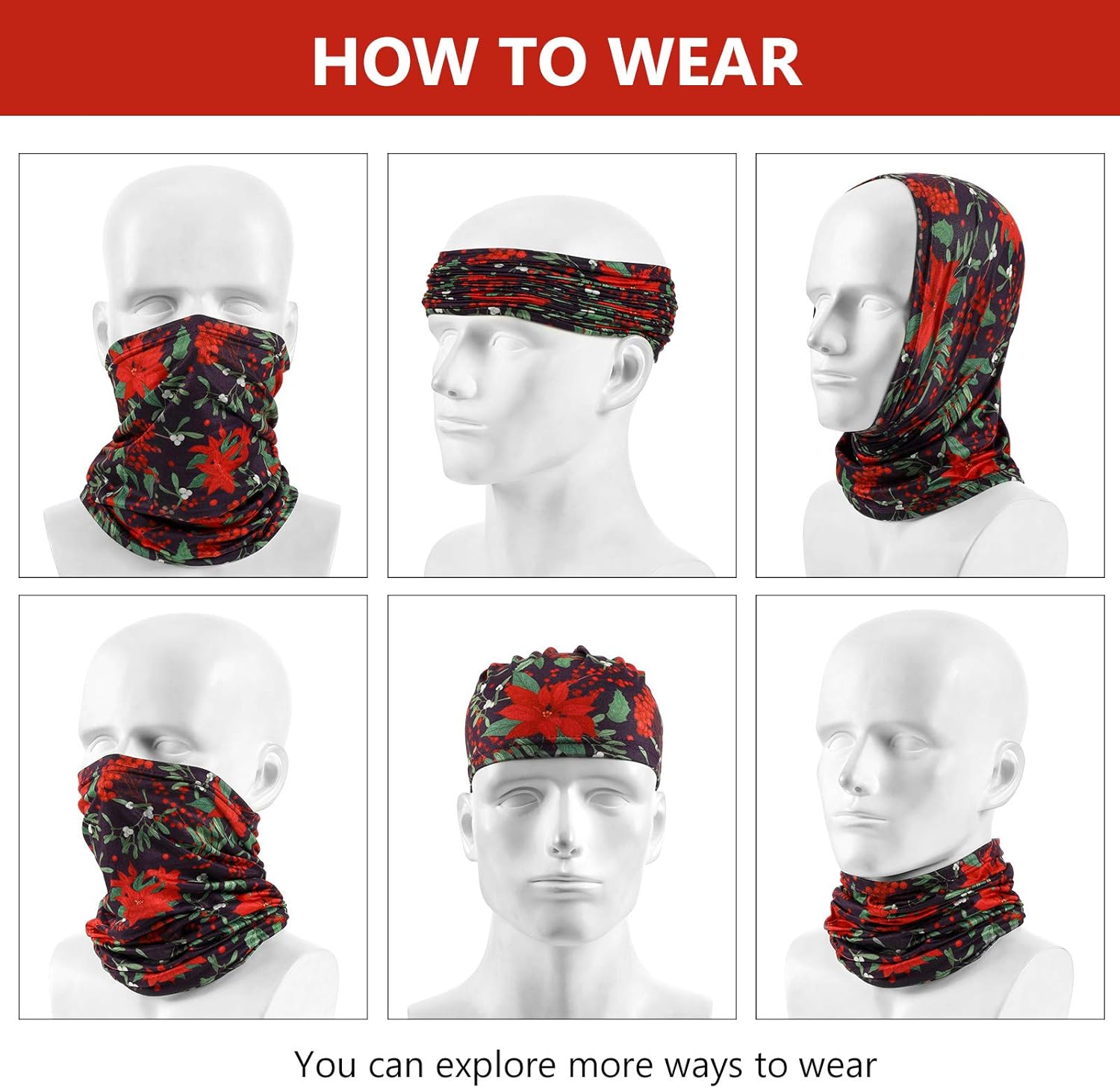 10-6-4 Piece Christmas Neck Gaiter Balaclava Bandana Santa Claus Face Covering Scarf for Adults & Children