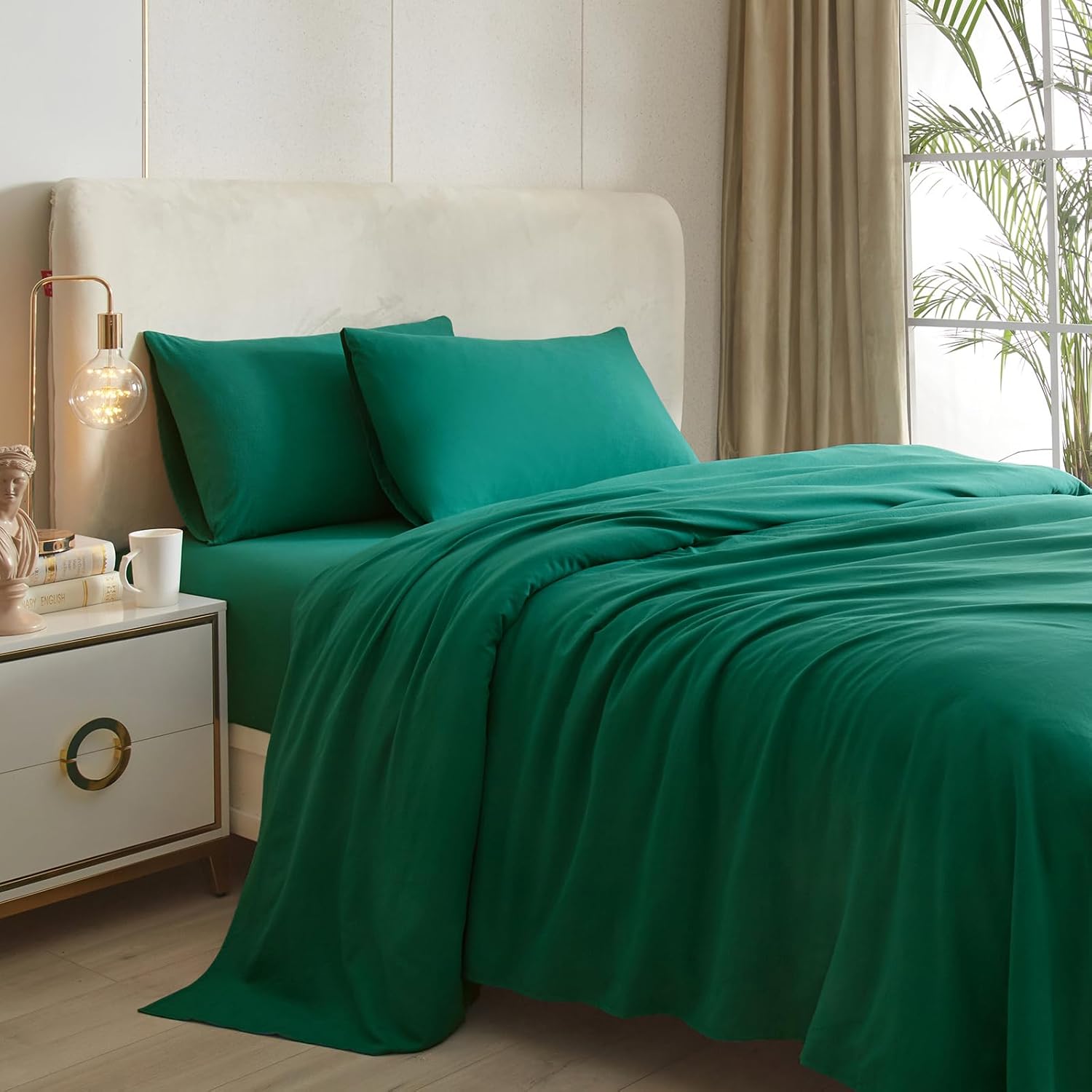 Dark Green Queen Sheet Set Hotel Luxury Bed Sheets 4