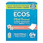 ECOS Laundry Detergent Sheets Vegan, No Plastic Jug, No Mess, Liquid Free - Hypoallergenic, Plant Powered Laundry Detergent Sheet - Magnolia & Lily - 64 Count (Pack of 1)
