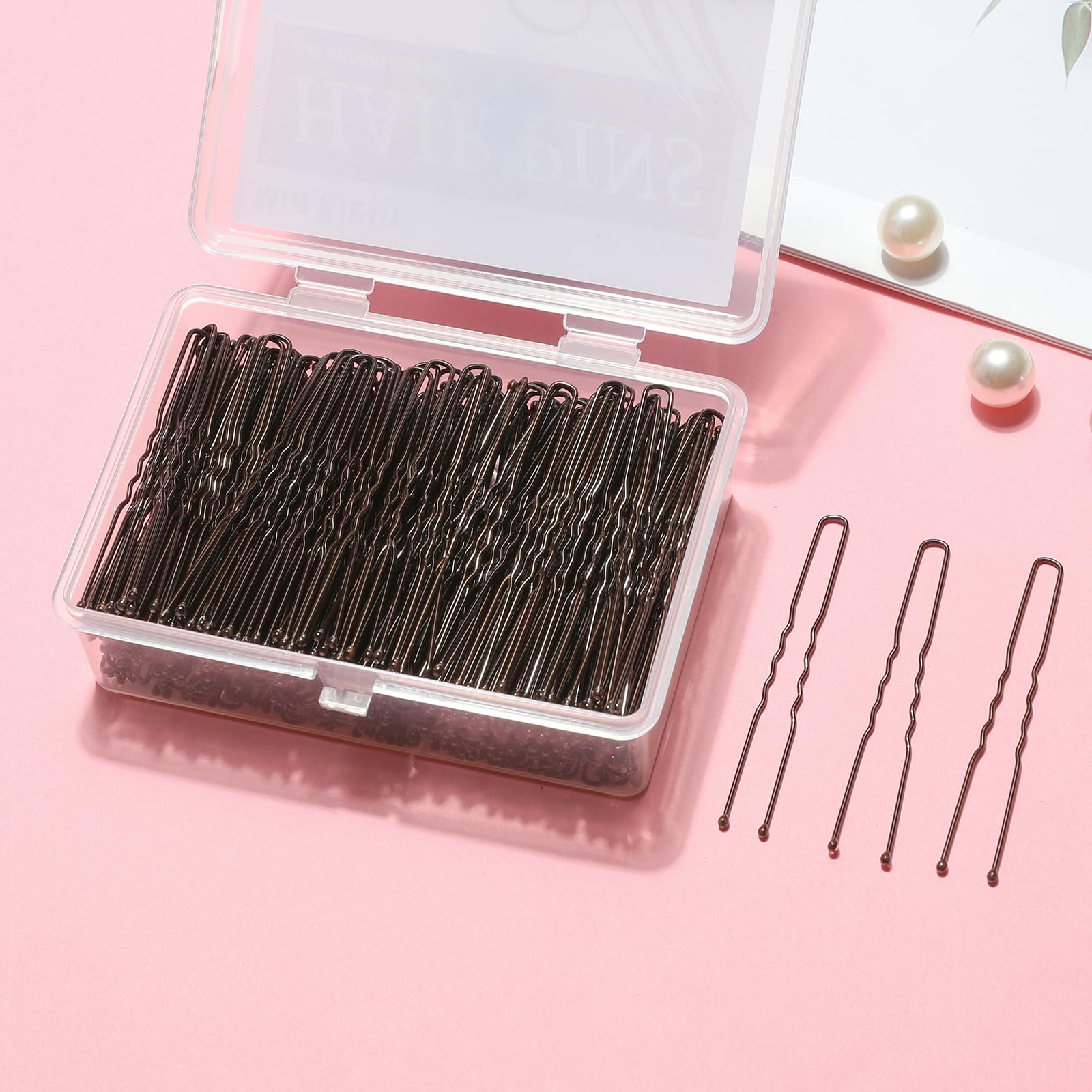 Mia Klein U-förmige Haarnadeln, 6,1 cm, 250 Stück, professionelle Haarstylingnadeln für Frauen, Mädchen und Friseursalons, inklusive transparenter Aufbewahrungsbox für Hochsteckfrisuren und Dutthaare