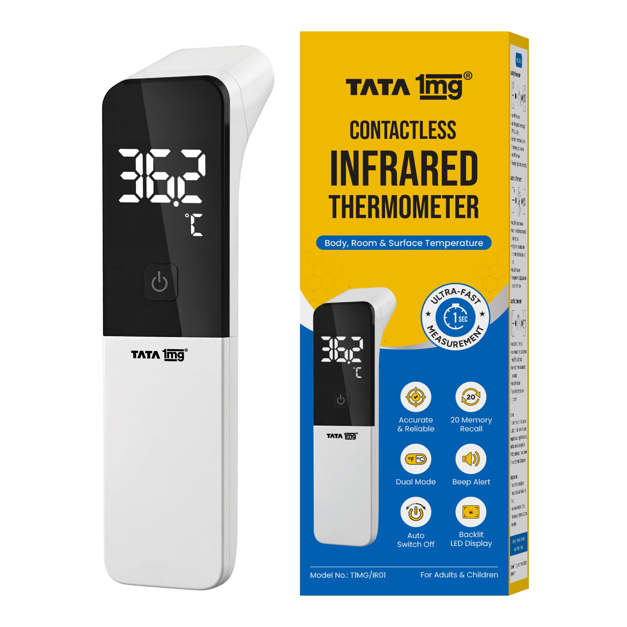 Tata 1mg Contactless Infrared Thermometer | Forehead, Ear & Object Temperature | 1-Second Fast Reading | Fever Alarm | Backlit Display | Medical Device-picture-21