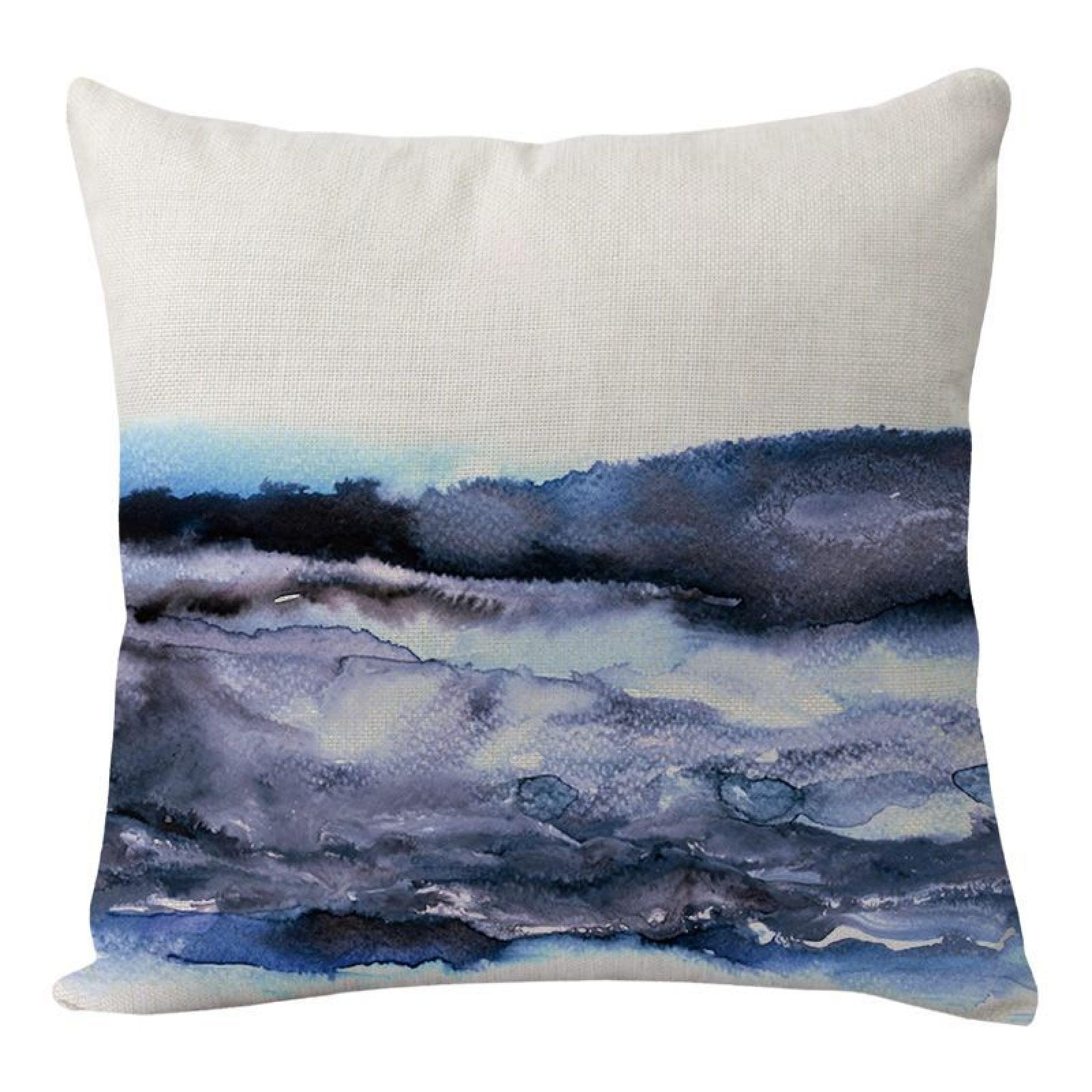 Wazylphin Cushion Covers Blue Print Pillow Cases Cotton and Linen Cushions with Covers Included Zipper Sofa Cushions Soft Pillowcase Living Room Pillow Cover Bedroom Cushion Cover 60x60cm/1 Pack