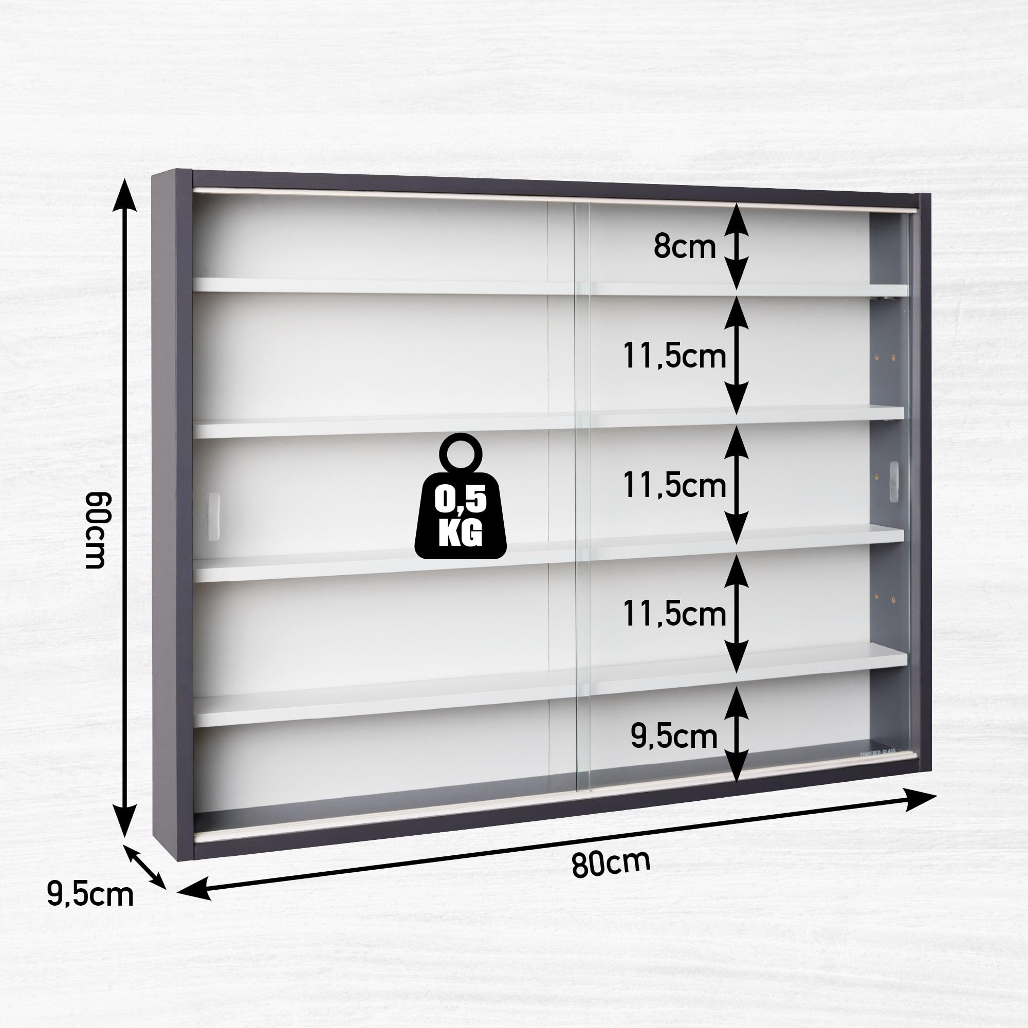 Inter Link Sammlervitrine Glasvitrine für Figuren Wandvitrine Grau 80x60cm – Bild 6