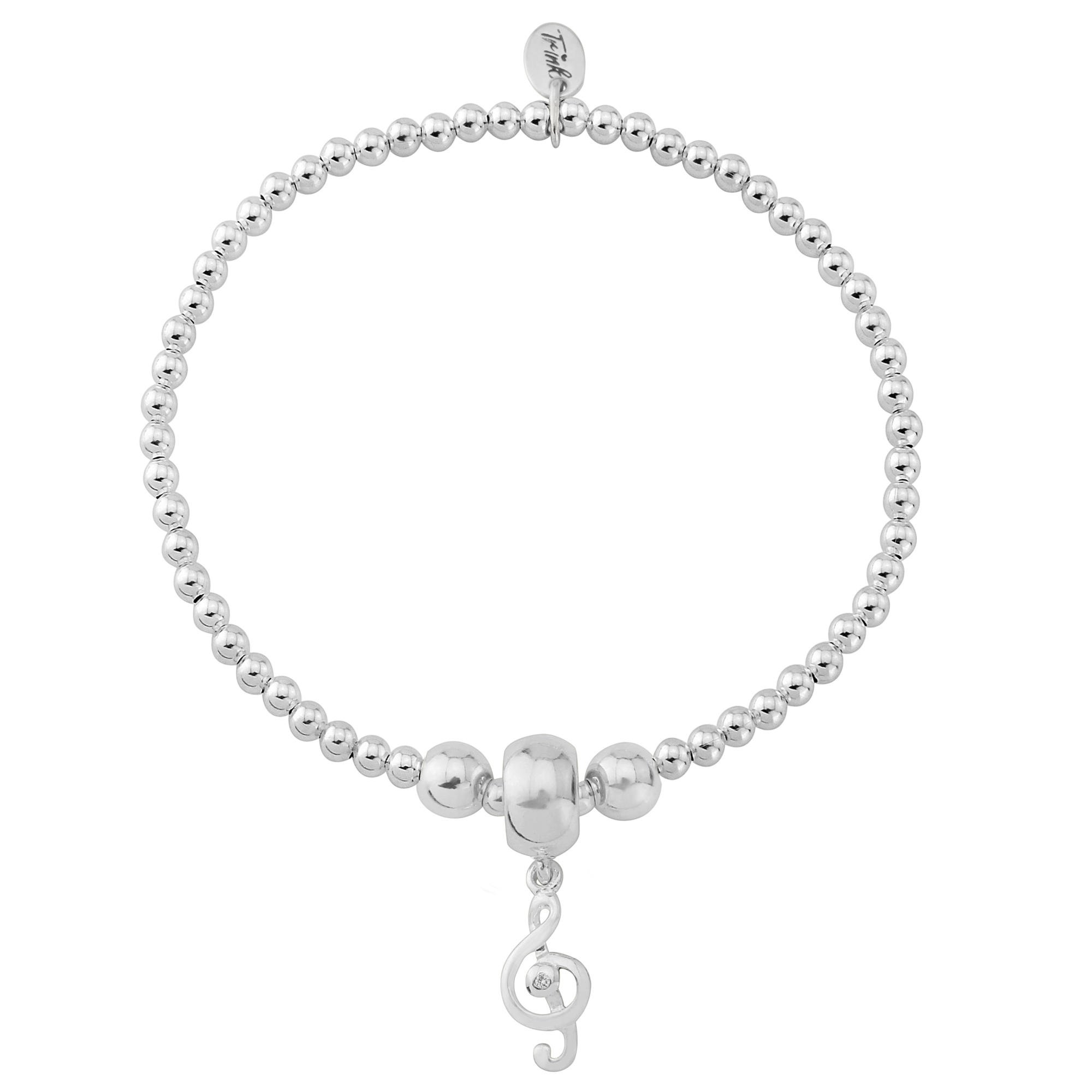 Brand Treble Clef Musical Sterling Silver Beaded Charm Bracelet