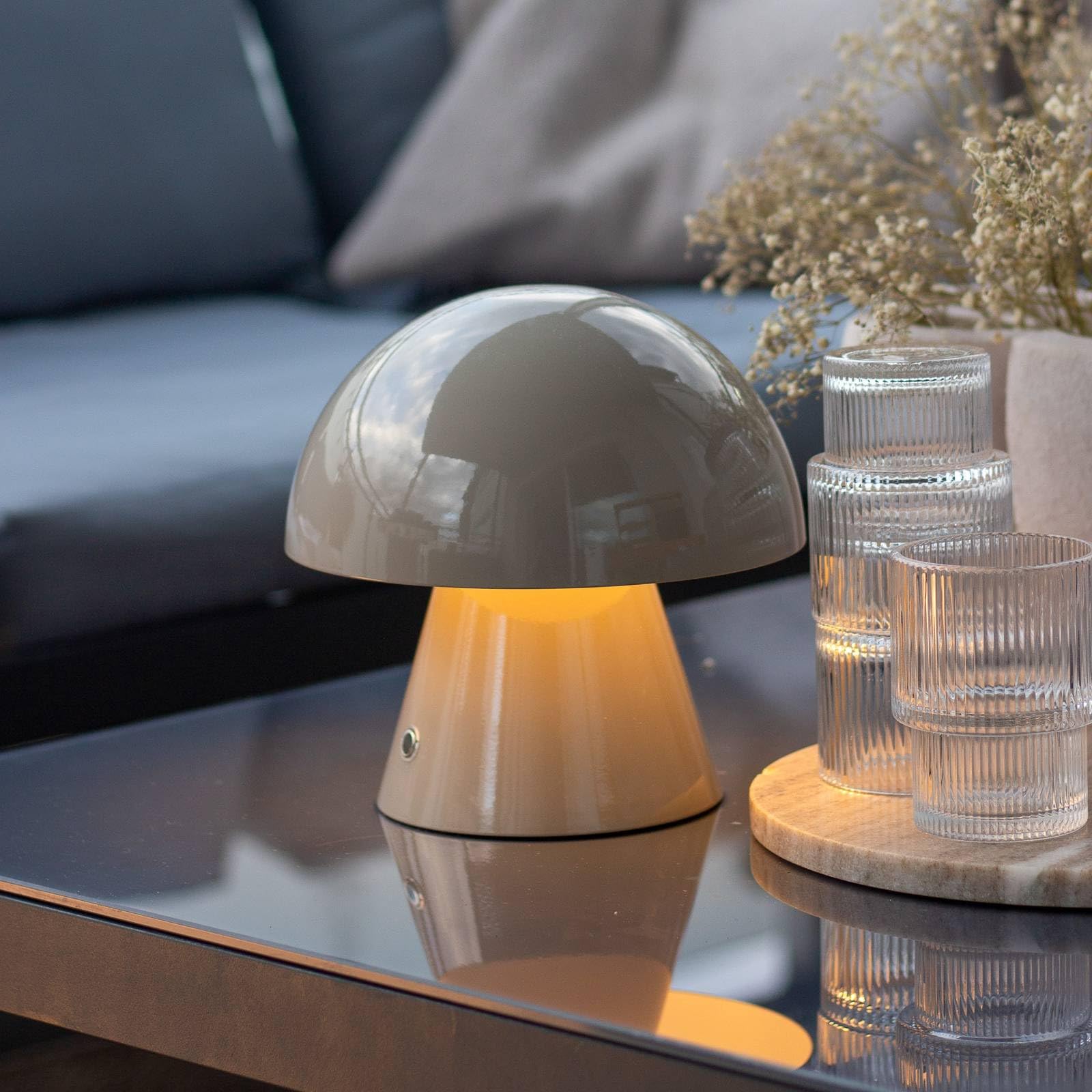 Lindby Pilzlampen Tischlampe kabellos, Pilz Lampe Touch tragbar dimmbar LED Pilzlampe Nachttischlampe USB Aufladung Nachtlicht Schlafzimmer
